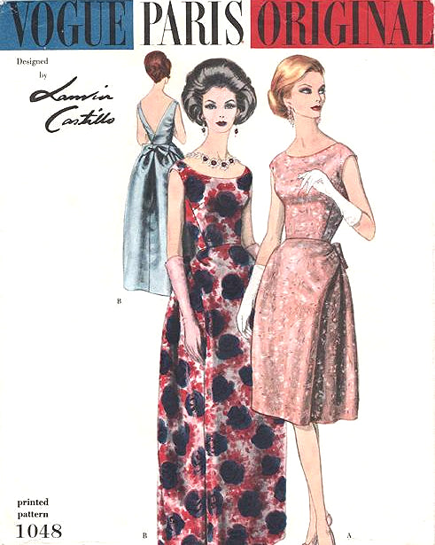 60s ELEGANT Lanvin Evening Gown Cocktail Dress Pattern VOGUE PARIS Original 1048 Eye Catching Very Deep Low V Back Bust 34 Vintage Sewing Pattern
