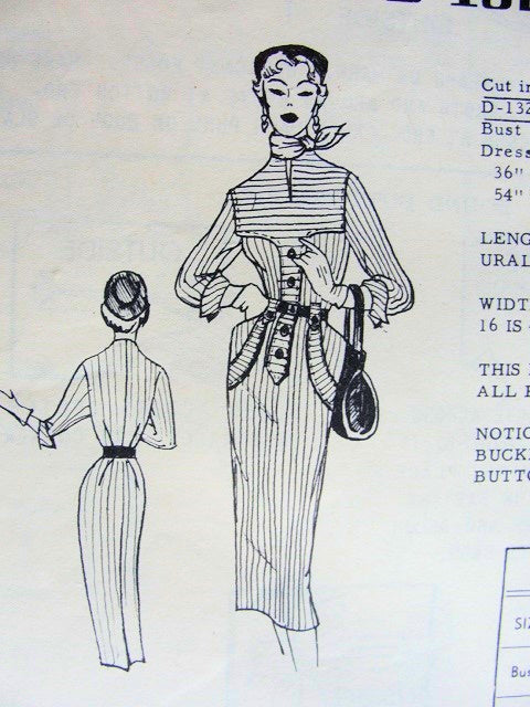 1950s PEG TOP SKIRTED SLIM DRESS PATTERN STUNNING DETAILS MODES ROYALE PATTERNS 132