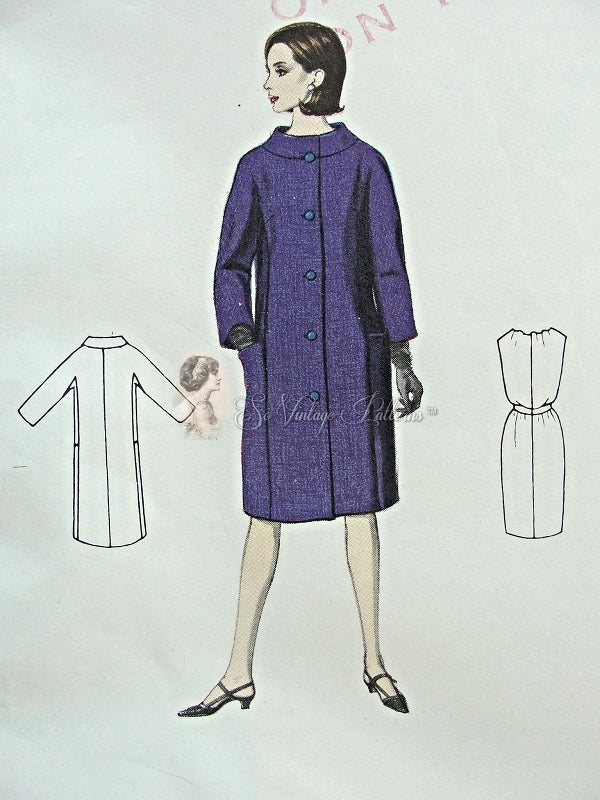 1960s CLASSY Laroche Coat and Dress Pattern VOGUE Paris Original 1362 Audrey Style Blouson Dress Day or Evening,Semi Fitted Coat Bust 32 Vintage Sewing Pattern +Label