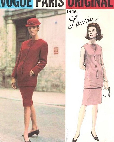 1960s VOGUE Paris Original 1446 Pattern LANVIN 2 Pc Slim Dress Semi Fitted Tunic Top Pencil Slim Skirt Easy Elegance Bust 32 Vintage Sewing Pattern FF
