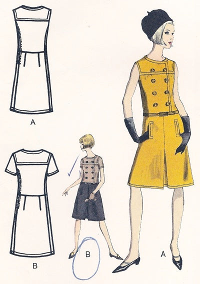 1960s FABULOUS Nina Ricci Dress Pattern VOGUE Paris Original 1486 Double Breasted Dress,Lovely Details, Bust 32 Vintage Sewing Pattern