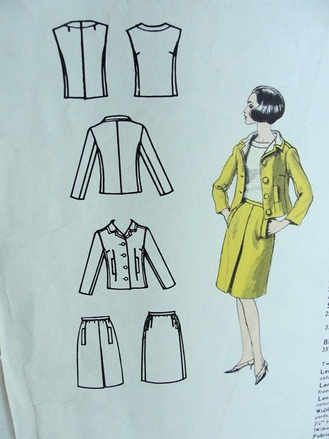 1960s FABULOUS Laroche 3 Pc Suit Pattern VOGUE Paris Original 1521Lovely Design, Bust 34 Vintage Sewing Pattern