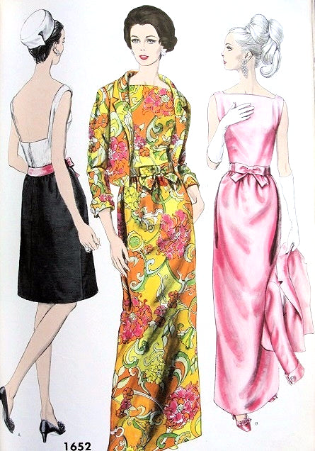 1960s MOLYNEUX Stunning Cocktail Party Dress Evening Gown and Jacket Pattern VOGUE PARIS ORIGINAL 1652 Low Back Total Elegance Bust 36 Vintage Sewing Pattern FACTORY FOLDED + Label