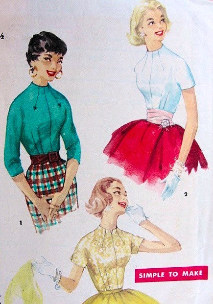 1950s BEAUTIFUL Blouse Pattern SIMPLICITY 1693 Three Lovely Day or Evening Styles Bust 32 Easy To Make, Vintage Sewing Pattern