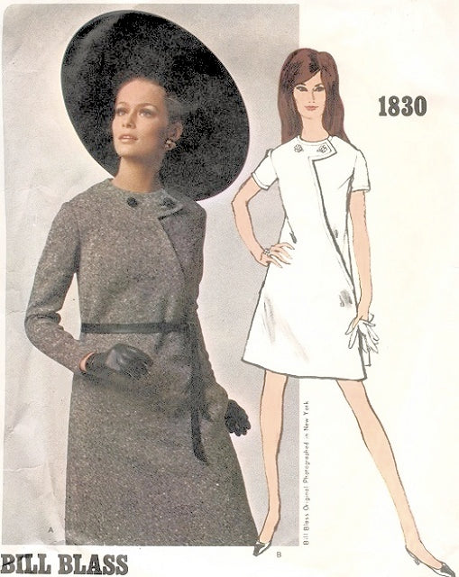 1970s BILL BLASS Asymmetrical A Line Dress Pattern Vogue Americana 1830 Classy Design Vintage Sewing Pattern