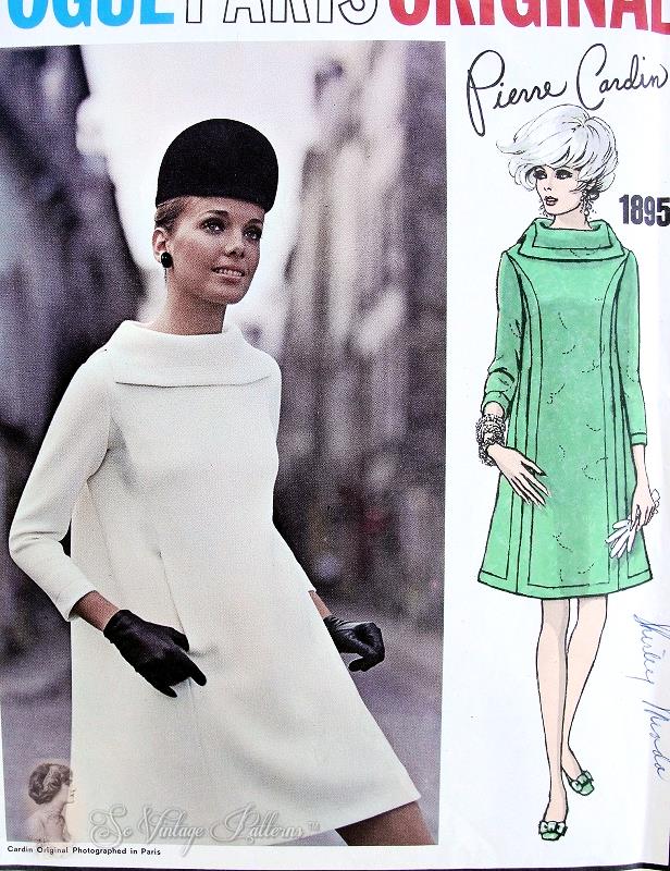 60s MOD Pierre Cardin Bias Tent Style Dress Pattern VOGUE Paris Original1895 Beautiful Bias Collar, Bust 34 Vintage Sewing Pattern
