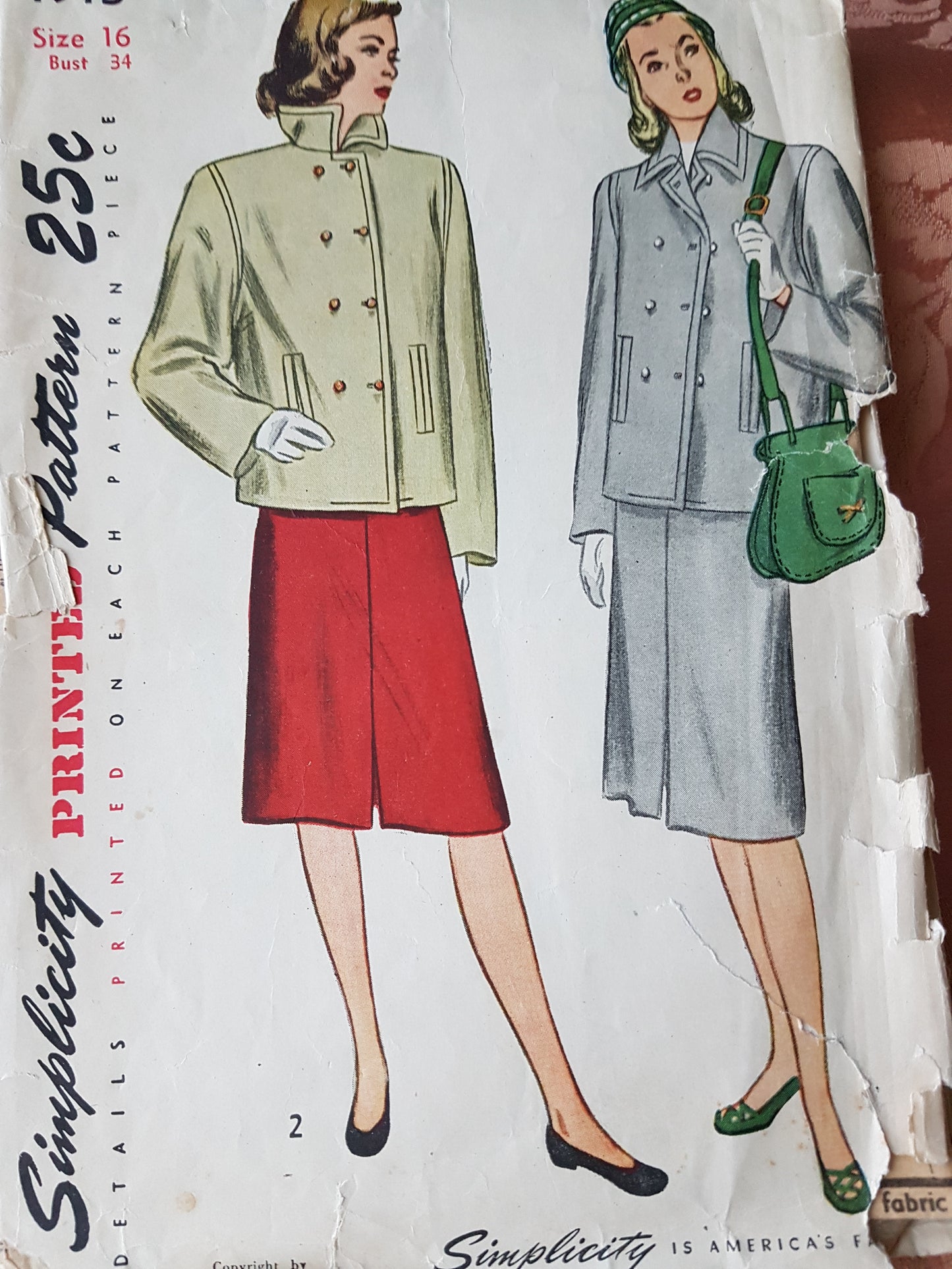 1940s FABULOUS Boxy Jacket and Slim Skirt Suit, SIMPLICITY 1913 Double Breasted Jacket, Back Vent, Slim Skirt Bust 34 Vintage Sewing Pattern FACTORY FOLDED