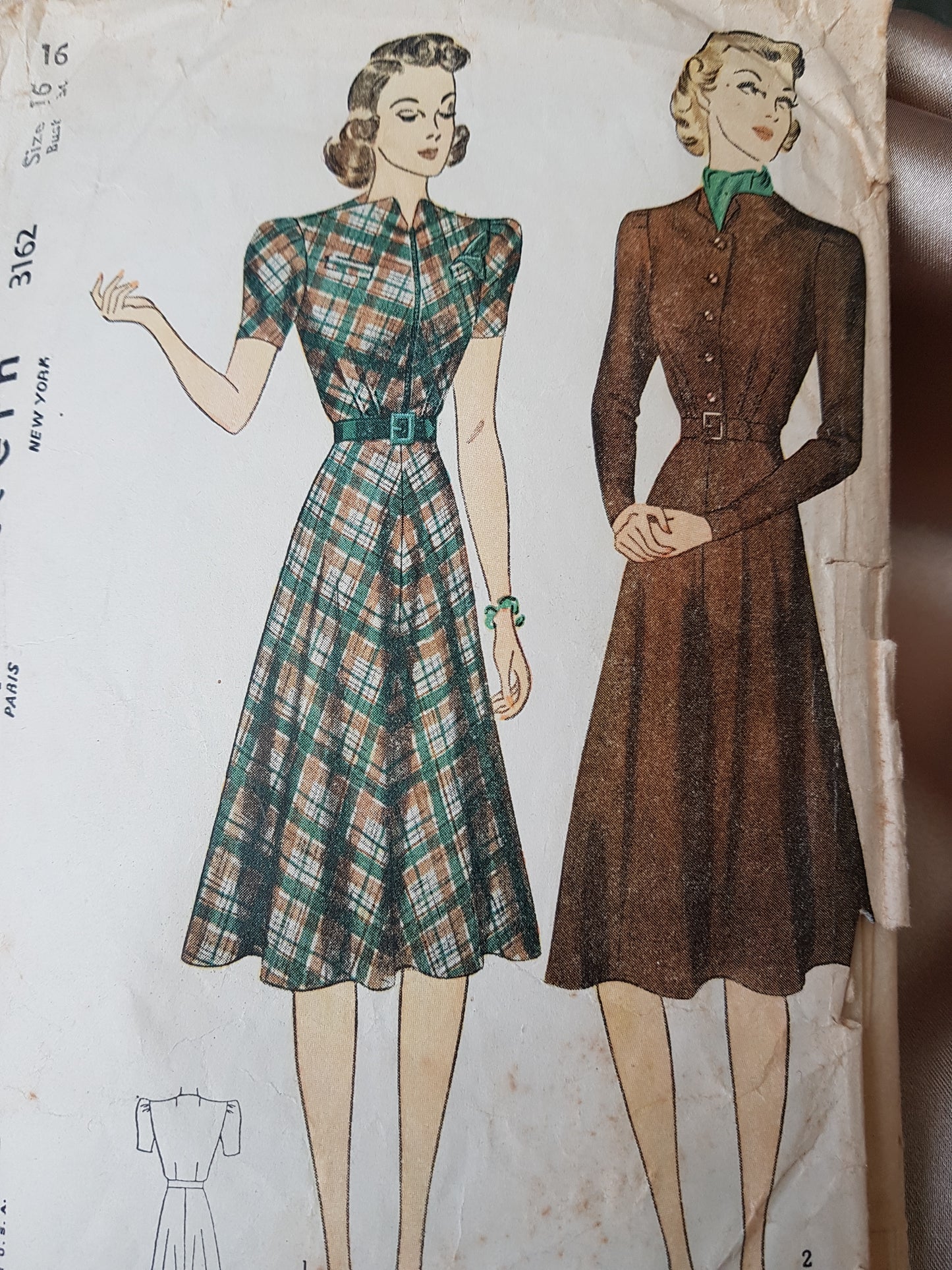 Late 1930s LOVELY Dress Pattern SIMPLICITY Unique Neckline and 3162 Flared Skirted Dress Bust 34 Vintage Sewing Pattern