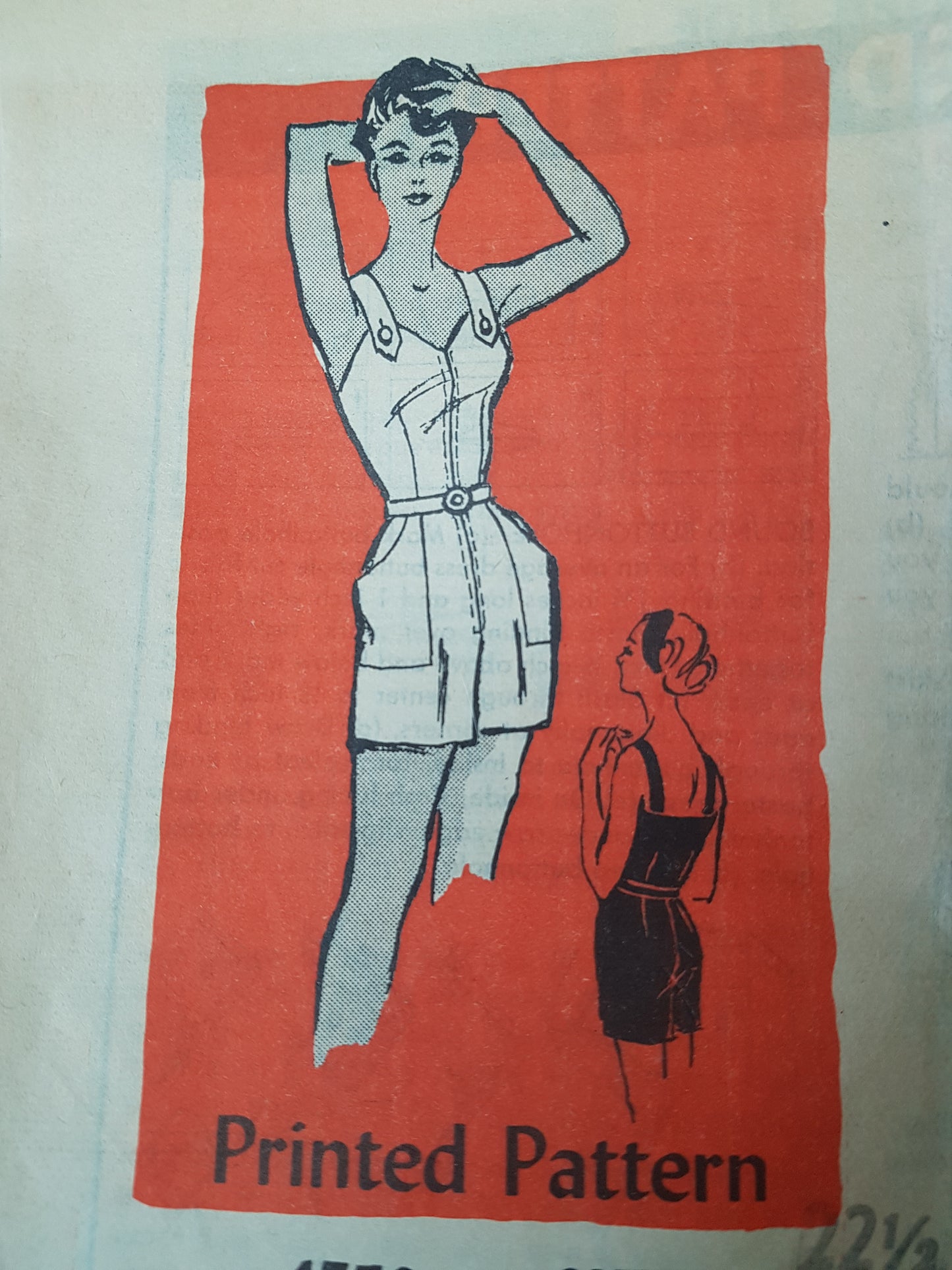 Late 50s Beachwear PLAYSUIT Romper Pattern ANNE ADAMS 4776 Cute Front Zip Playsuit, Bust 43 Vintage Sewing Pattern