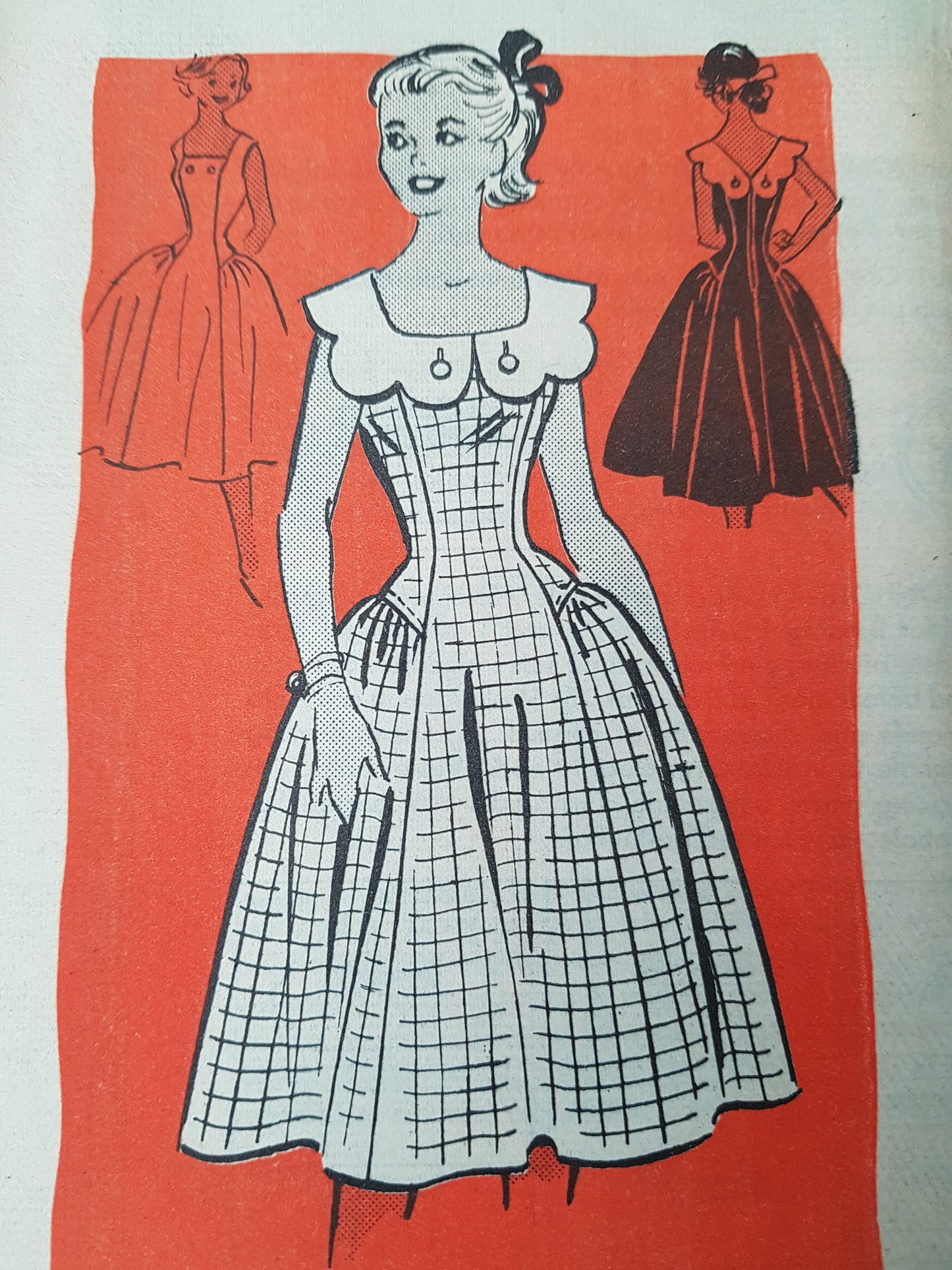 LOVELY 1950s Square Neckline Dress Pattern Anne Adams 4725, Button On Collar Option, Full Skirt Dress, Bust 28 ,Vintage Sewing Pattern FF
