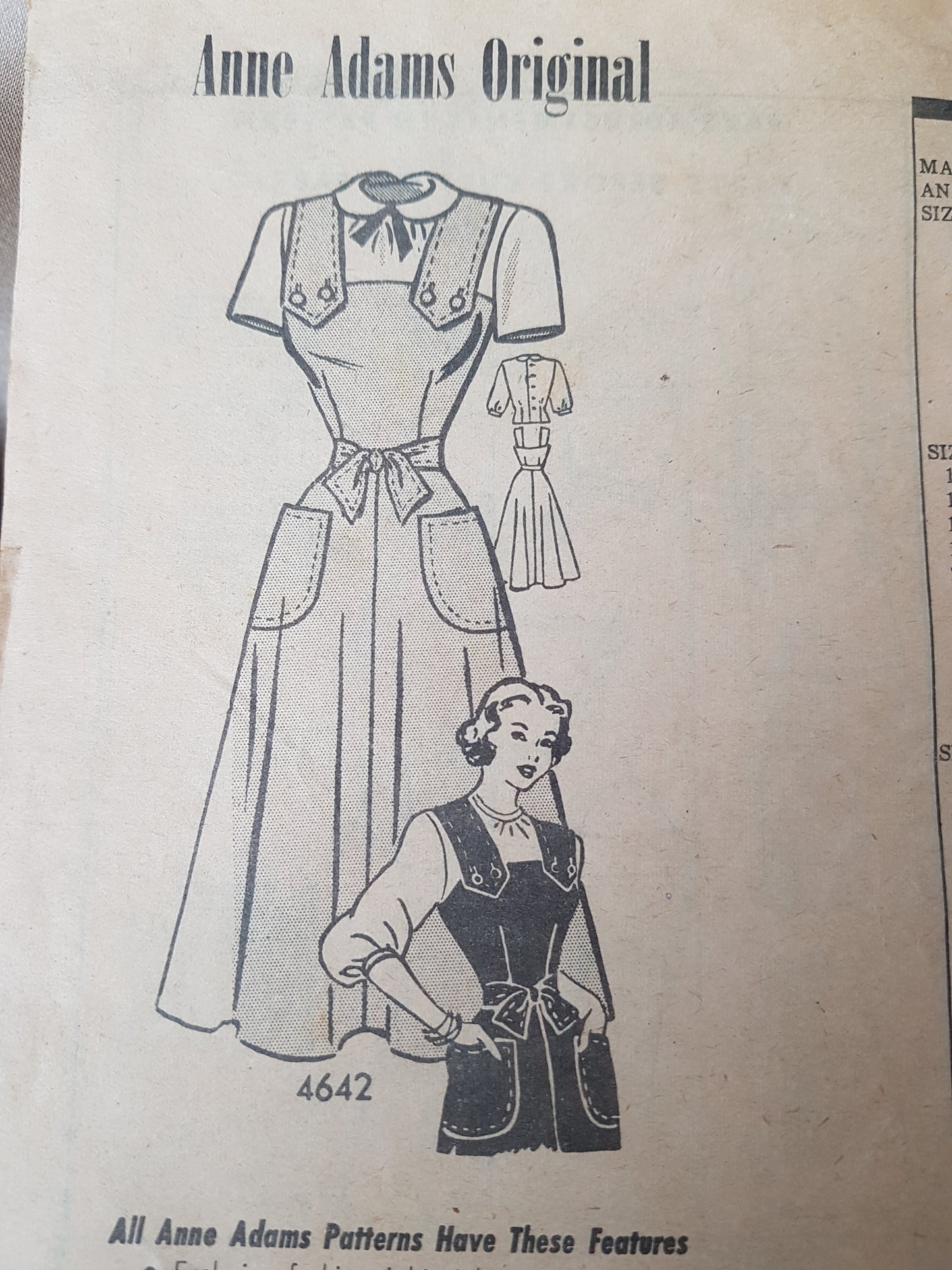 CUTE Late 40s SUN DRESS or Jumper Dress and Blouse Pattern ANNE ADAMS 4642 Figure Flattering Design, Bust 36 Vintage Sewing Pattern FF
