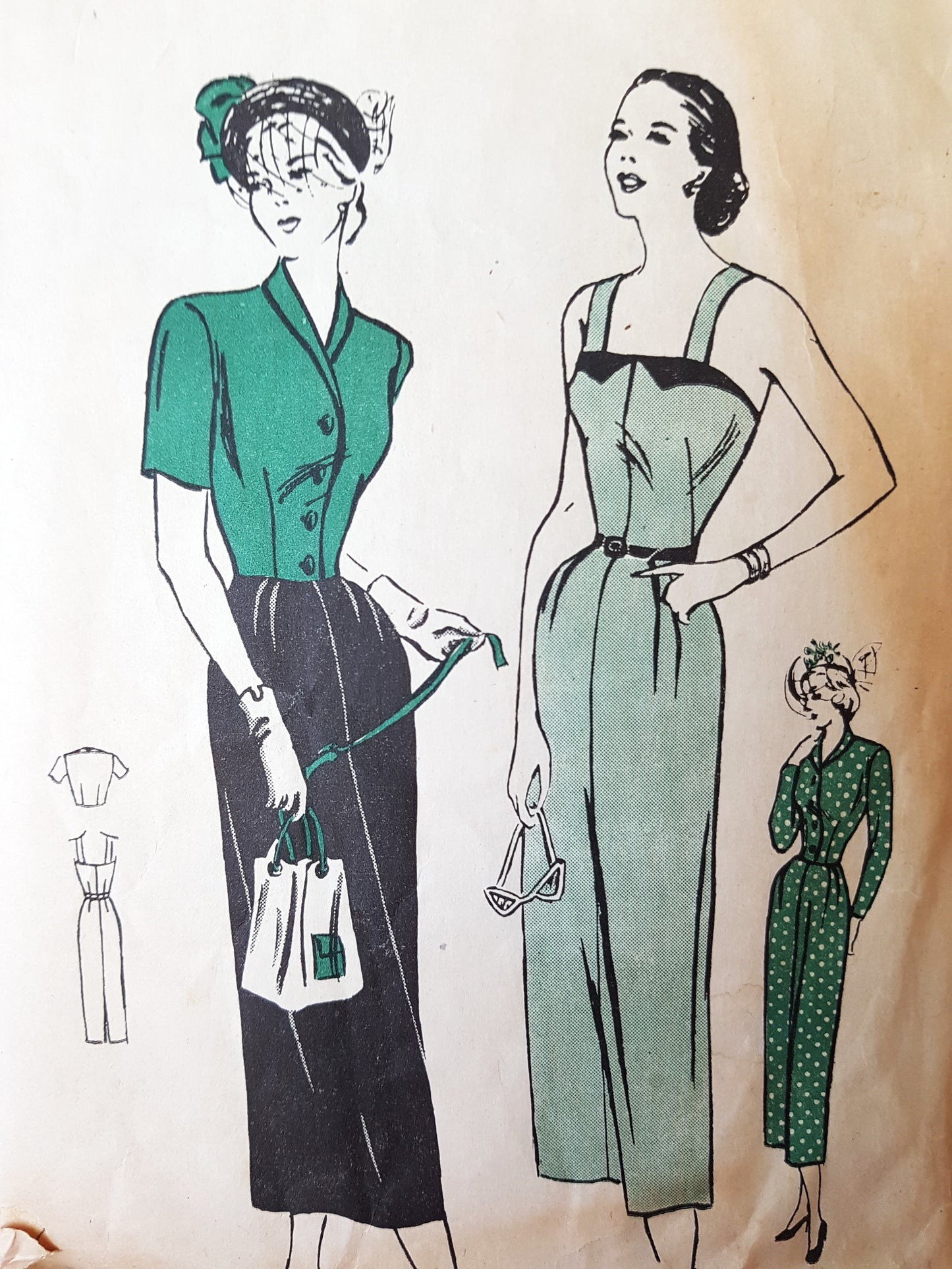 Late 1940s STUNNING Sun Back Dress and Fitted Bolero Jacket Pattern BUTTERICK 4569 Lovely Design Bust 36 Vintage Sewing Pattern