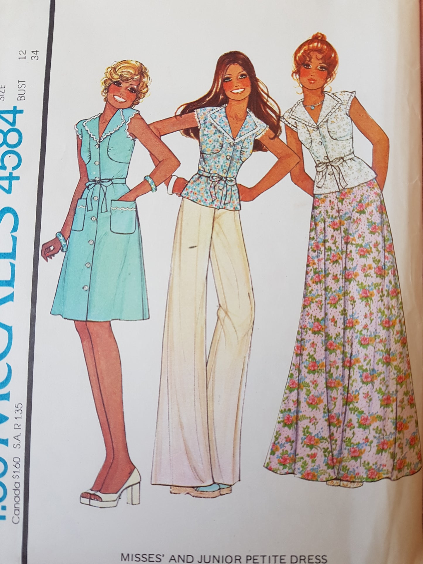 1970s CUTE Front Button Dress or Over Blouse, Skirt and Wide Leg Pants Pattern McCALLS 4584 Lovely Style Details Bust 34 Vintage Sewing Pattern