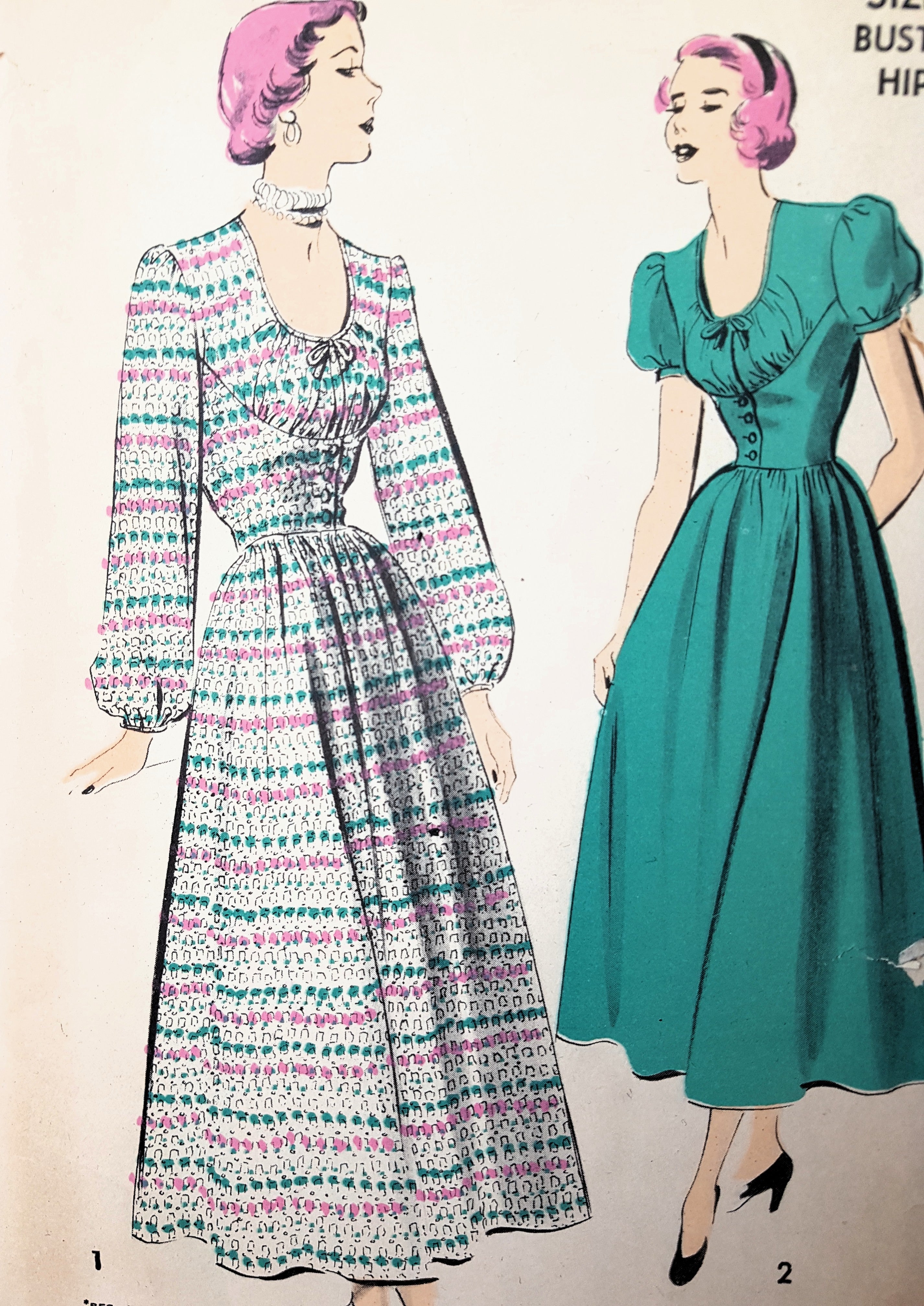 Late 1940s ROMANTIC Dress Pattern ADVANCE Figure Flattering Corset Sty