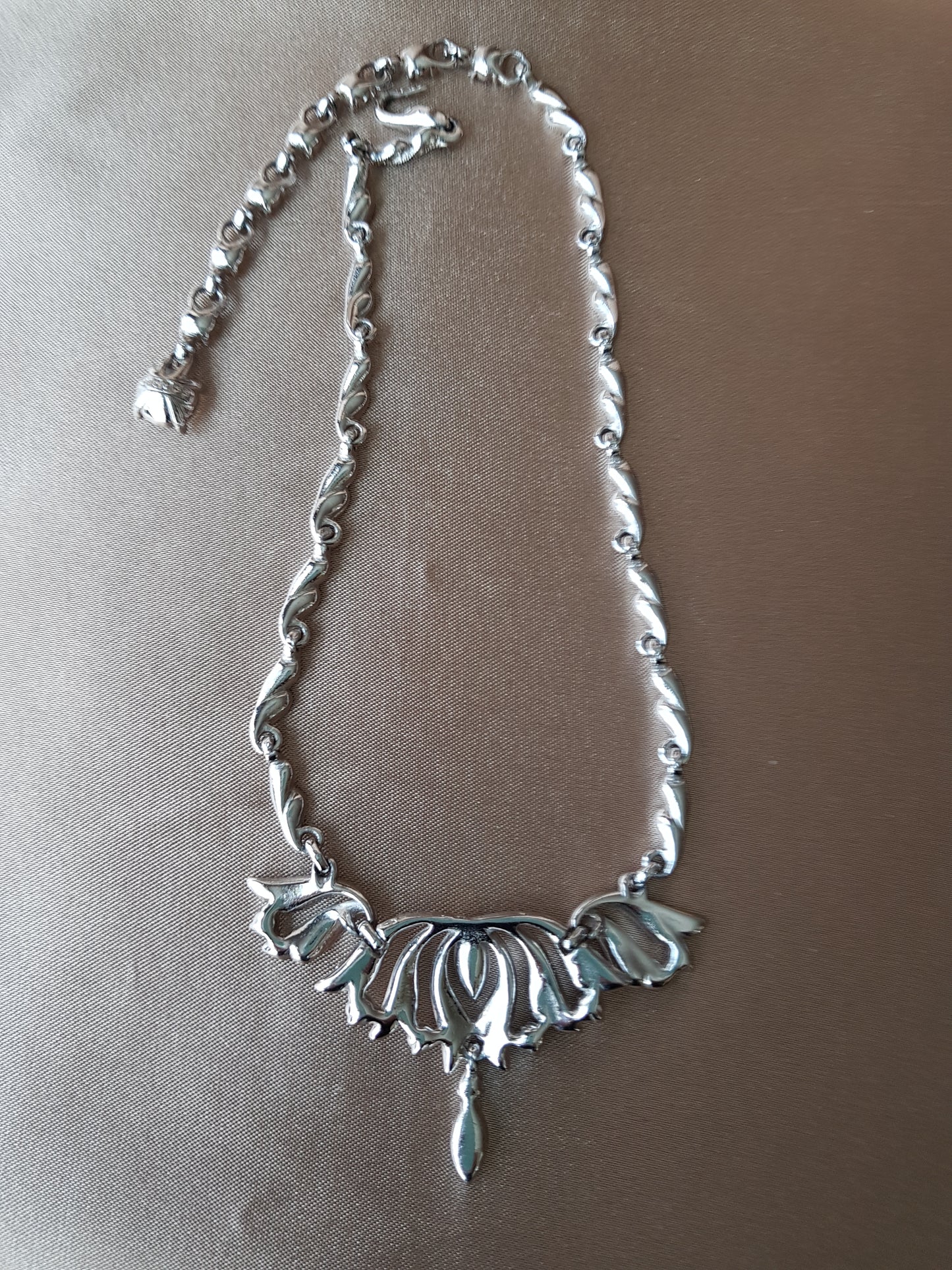 GORGEOUS Bogoff Signed Necklace, Quality Made Clear Rhinestones, Lovely Design, Day Evening or Bridal necklace, Vintage 1950s Jewelry