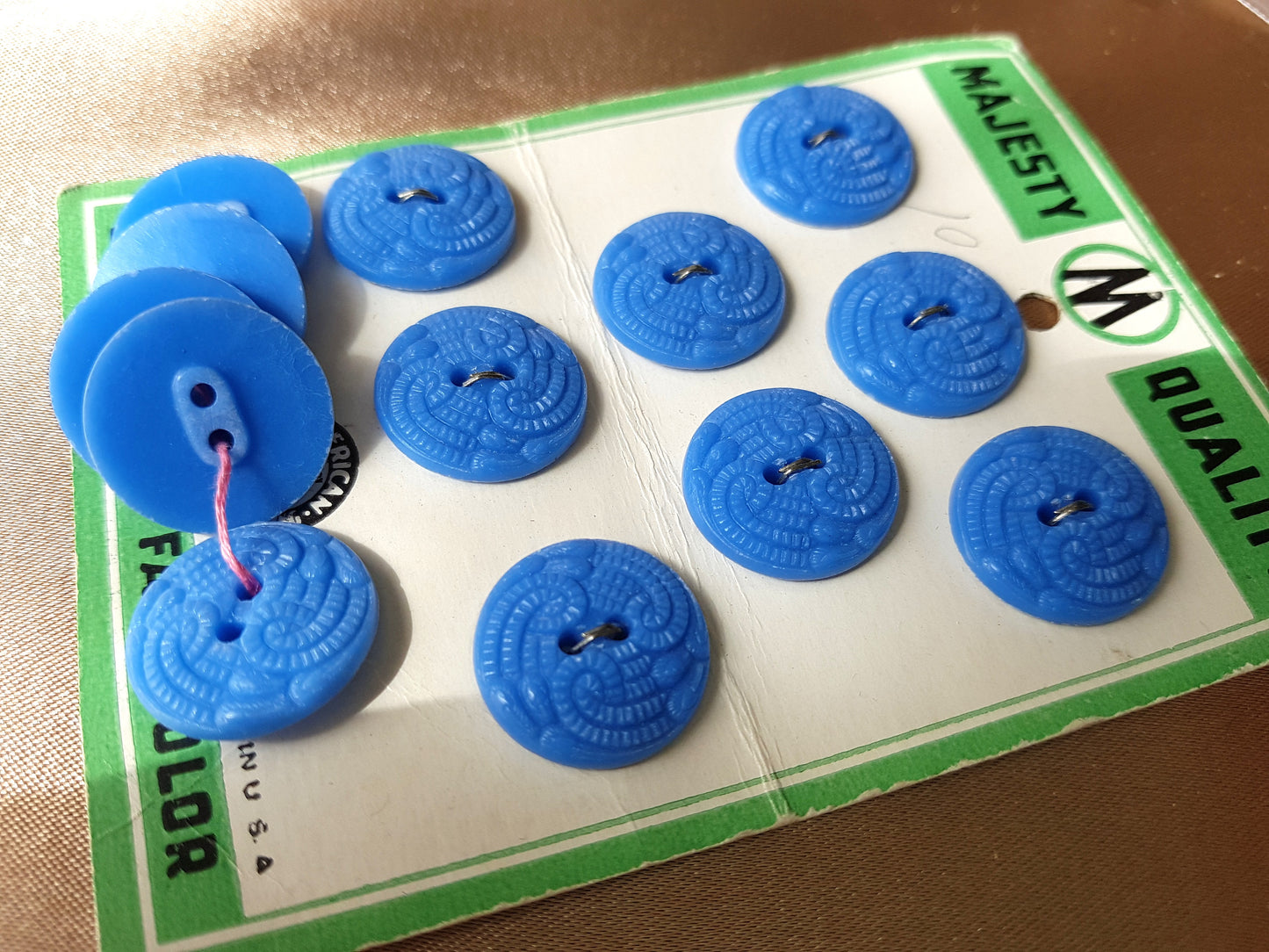 PRETTY 1930s Buttons, Plastic Buttons on Original Card,French Blue Color Textured Buttons Set of 13, For Sewing,Framing, Collectible Vintage Buttons