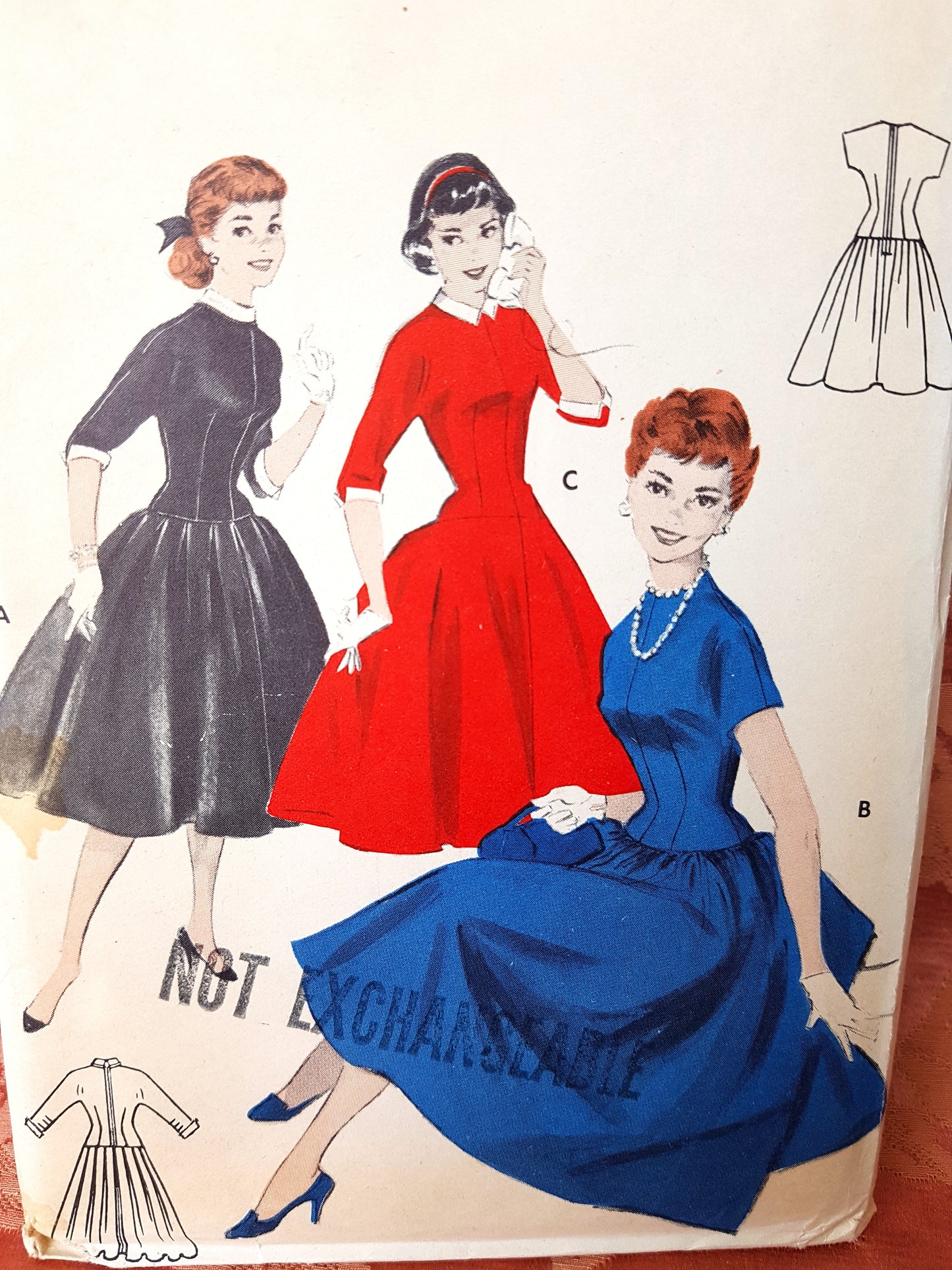 1950s LOVELY Figure Flattering Party Dress Pattern BUTTERICK 7426 Drop waist Full Skirt Dress, Bust 32 Vintage Sewing Pattern FF
