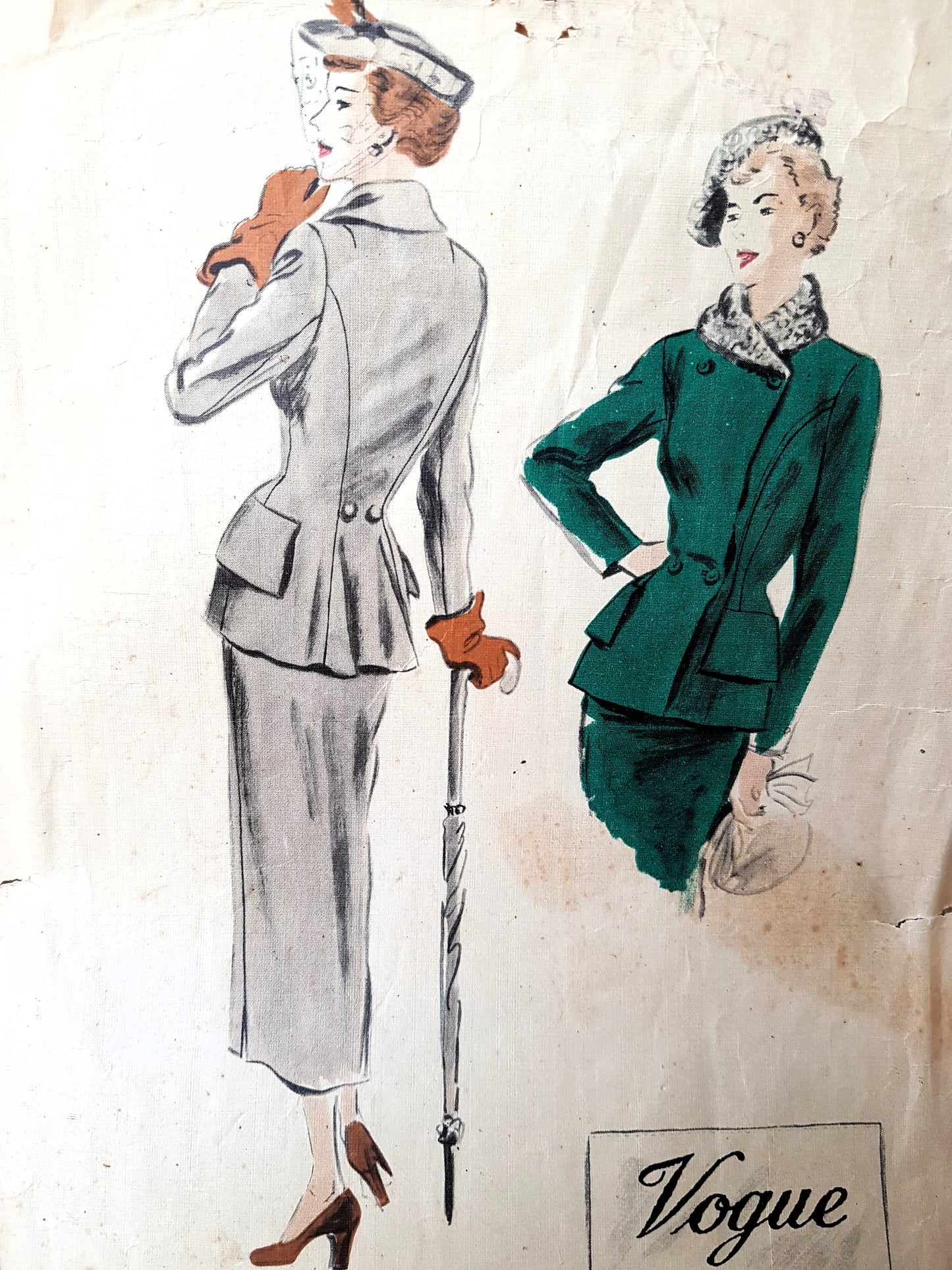 Late 1940s STUNNING Suit Pattern VOGUE Couturier Design 459 Beautiful Fitted Double Breasted Jacket, Slim Skirt, Bust 34 Vintage Sewing Pattern