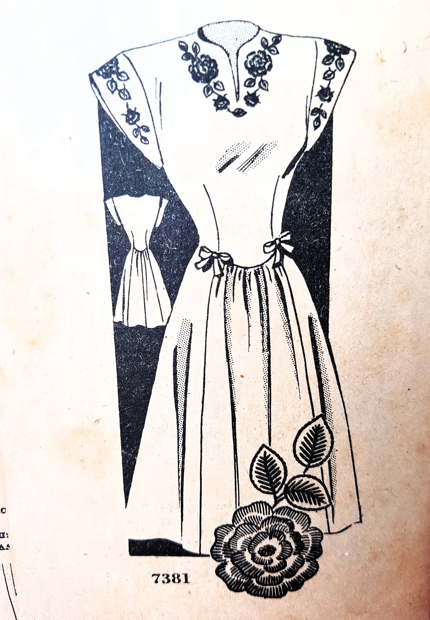 1940s PRETTY Dress Plus Floral Embroidery Transfer Pattern ALICE BROOKS 7381 Flattering Design, Bust 34 Vintage Sewing Pattern