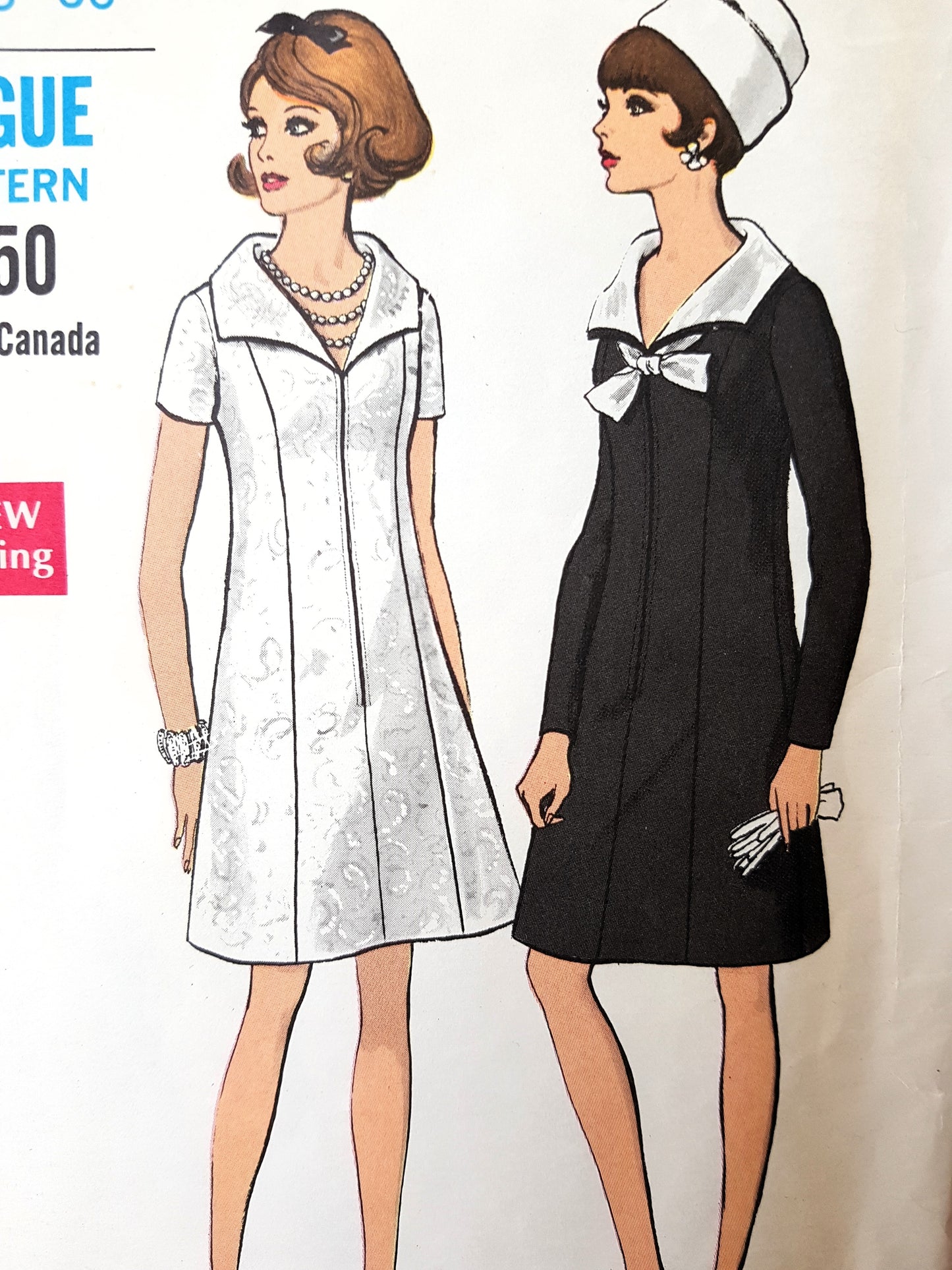 1960s MOD Dress Pattern VOGUE 7504 Princess Seamed A Line, Detachable Collar, Bust 36 Vintage Sewing Pattern FF