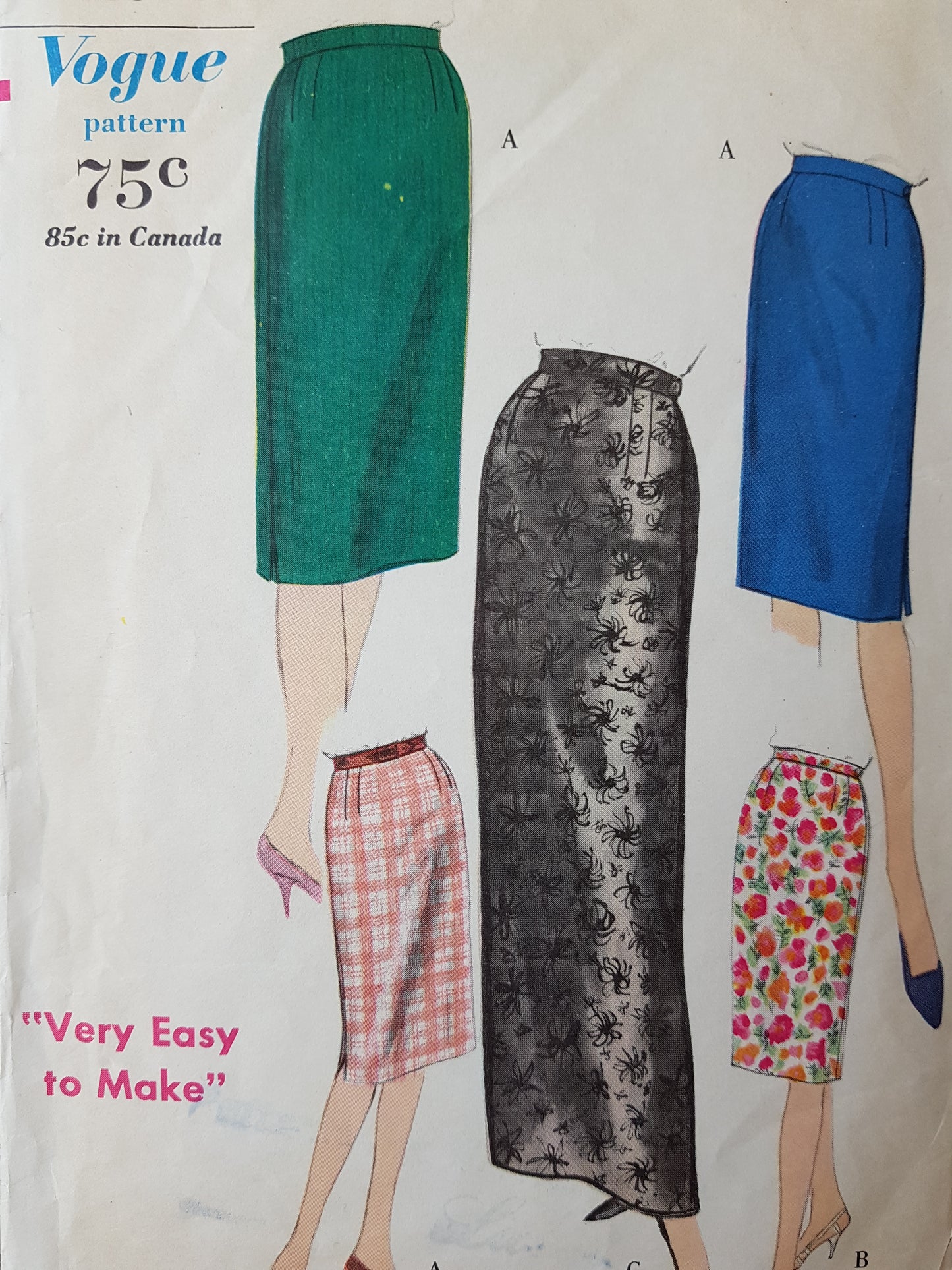 1960s Slim Day or Evening Skirt Pattern VOGUE Two Lengths and 3 Versions, Waist 26 Very Easy To Make Vintage Sewing Pattern FF