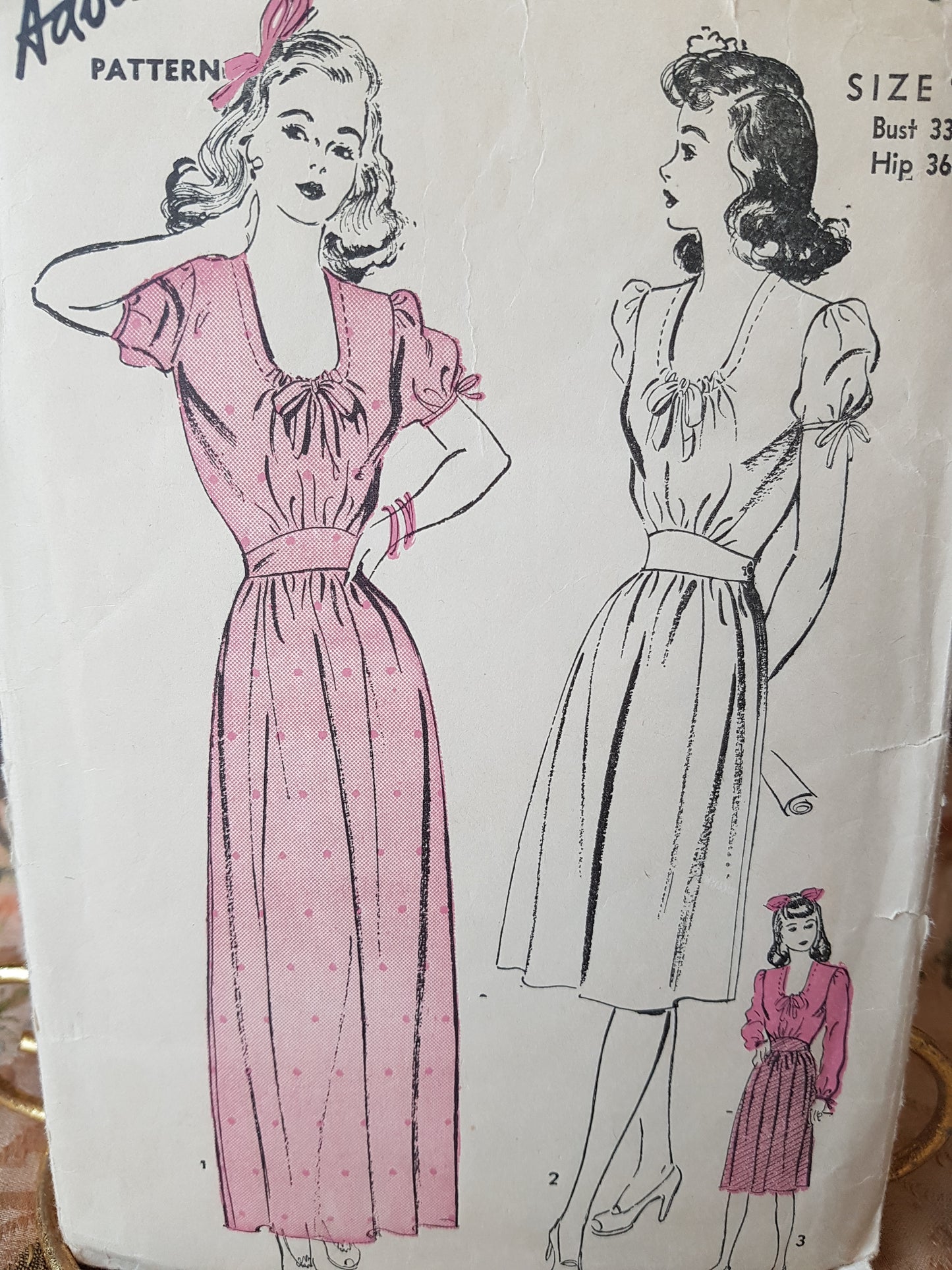1940s CUTE Puff Sleeved Blouse and Skirt in 2 Lengths Pattern ADVANCE 3436 Day or Evening Length Skirts, Bust 33 Vintage Sewing Pattern