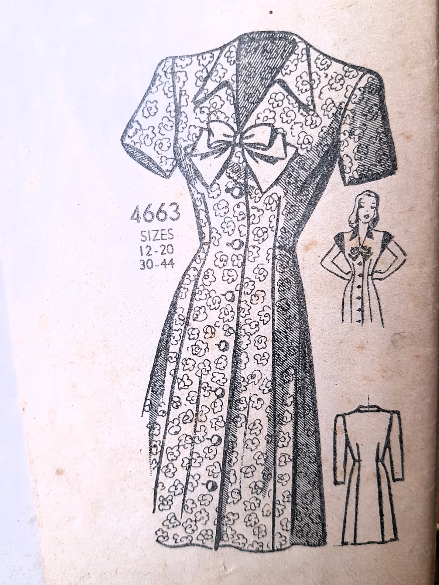 1940s CUTE Front Button Dress Pattern ANNE ADAMS 4663 Bust 32 Vintage Sewing Pattern