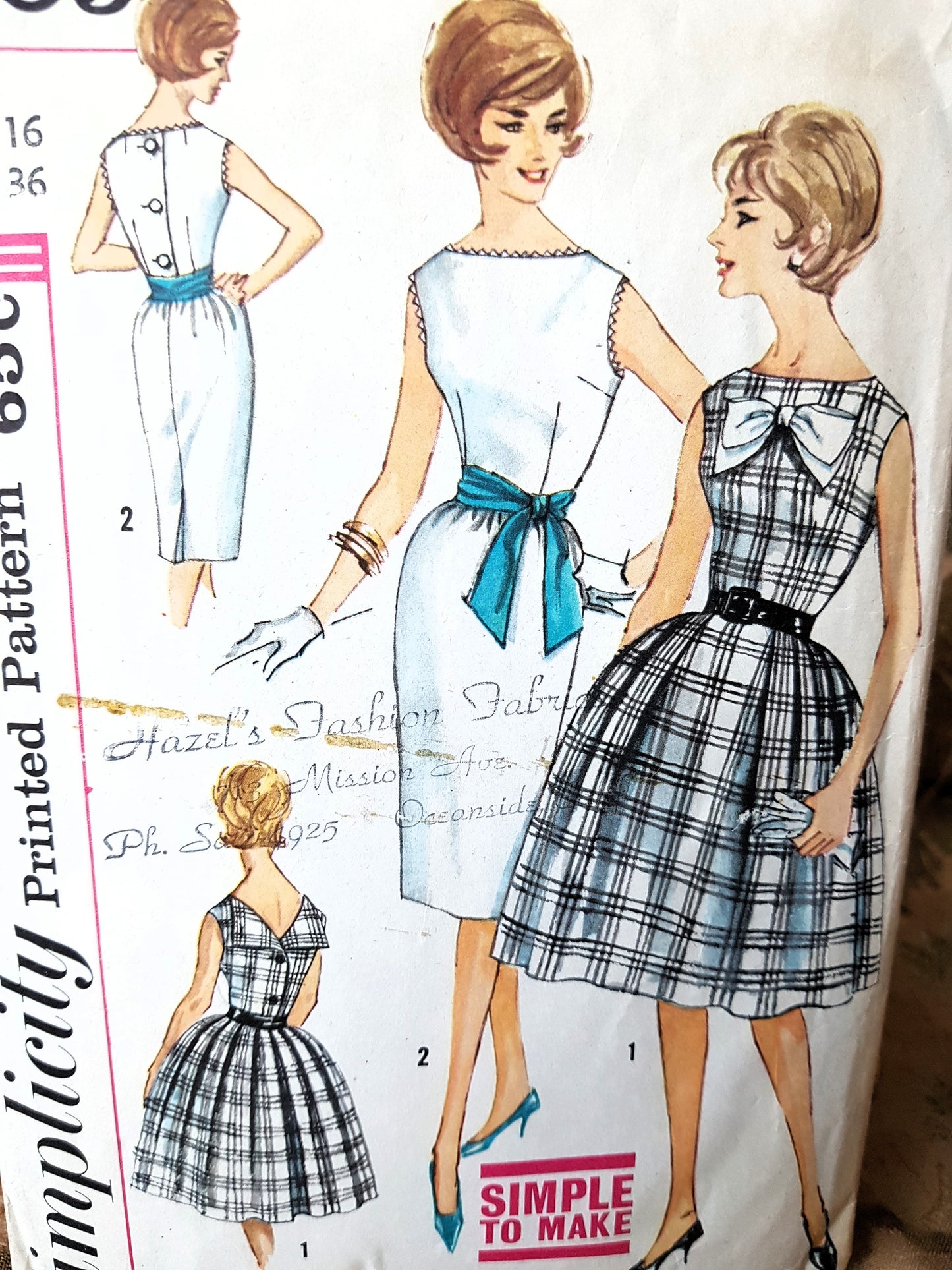 Early 1960s FABULOUS Slim or Full Skirt Dress Pattern SIMPLICITY 3909 Bateau Neckline Day or Party Dress Bust 36 Simple To Make Vintage Sewing Pattern