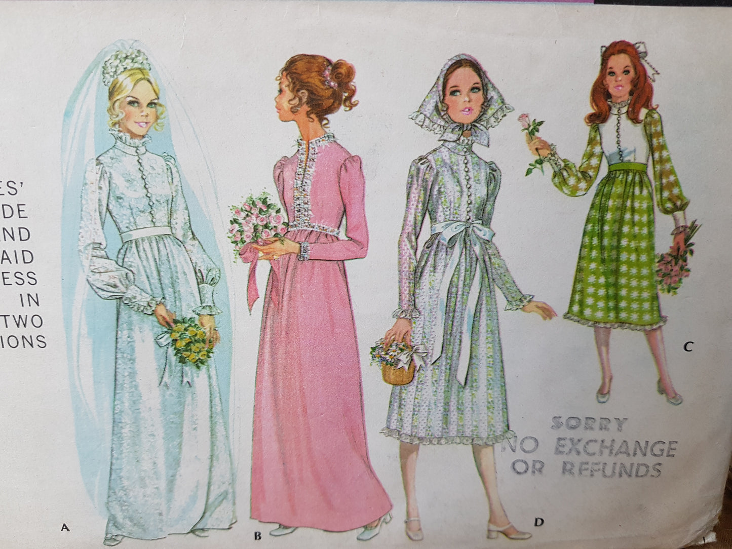 1970s ROMANTIC Bridal Dress Gown Pattern McCALLs 2701,Bride and Bridesmaid Prairie Style Midi or Floor Length Dress, 4 Style Versions, Bust 32 Vintage Sewing Pattern FF