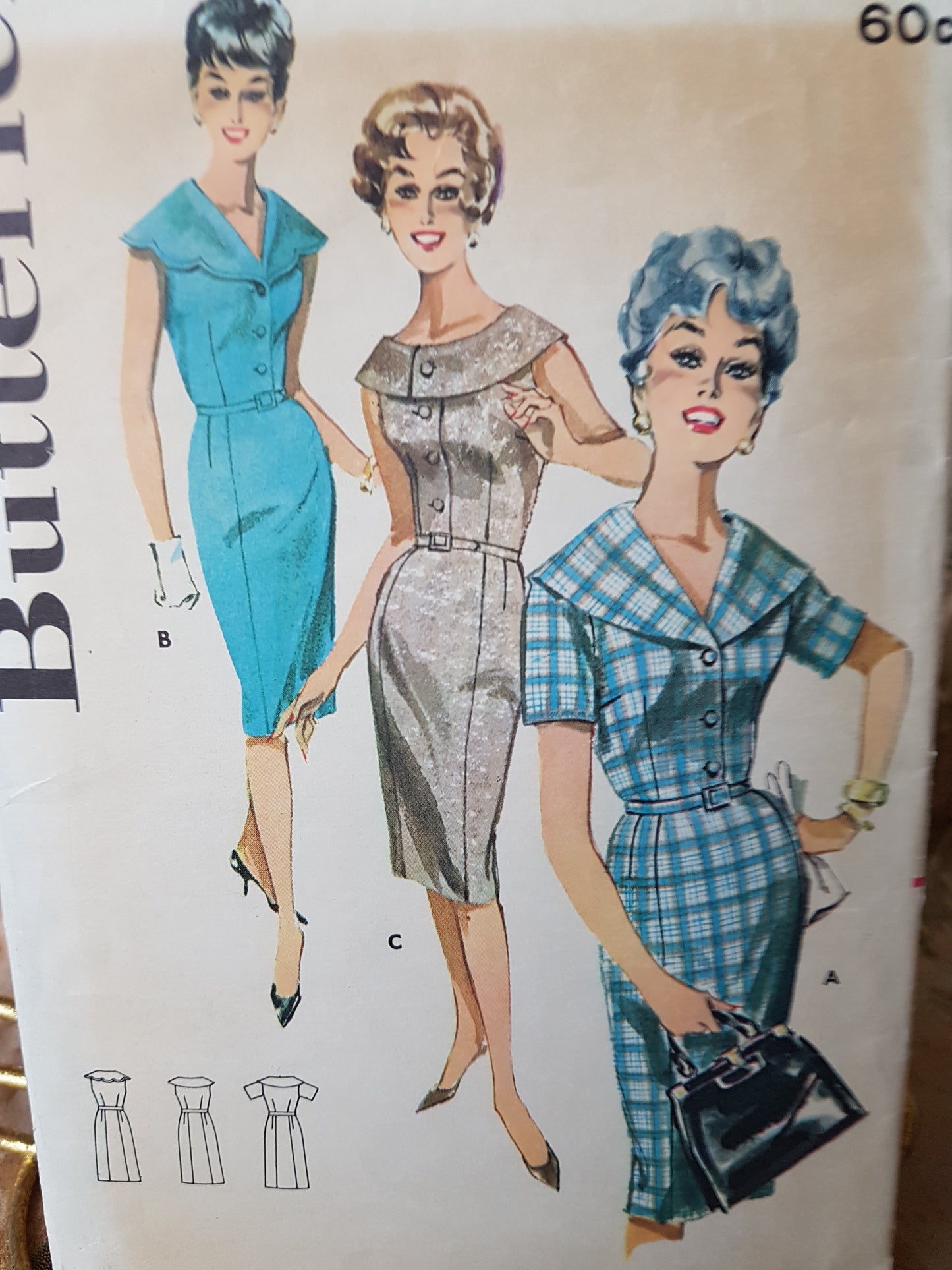 Early 60s STYLISH Slim Dress Pattern BUTTERICK 9765 Flattering Design Choice of 3 Collar Styles, Bust 35 Vintage Sewing Pattern