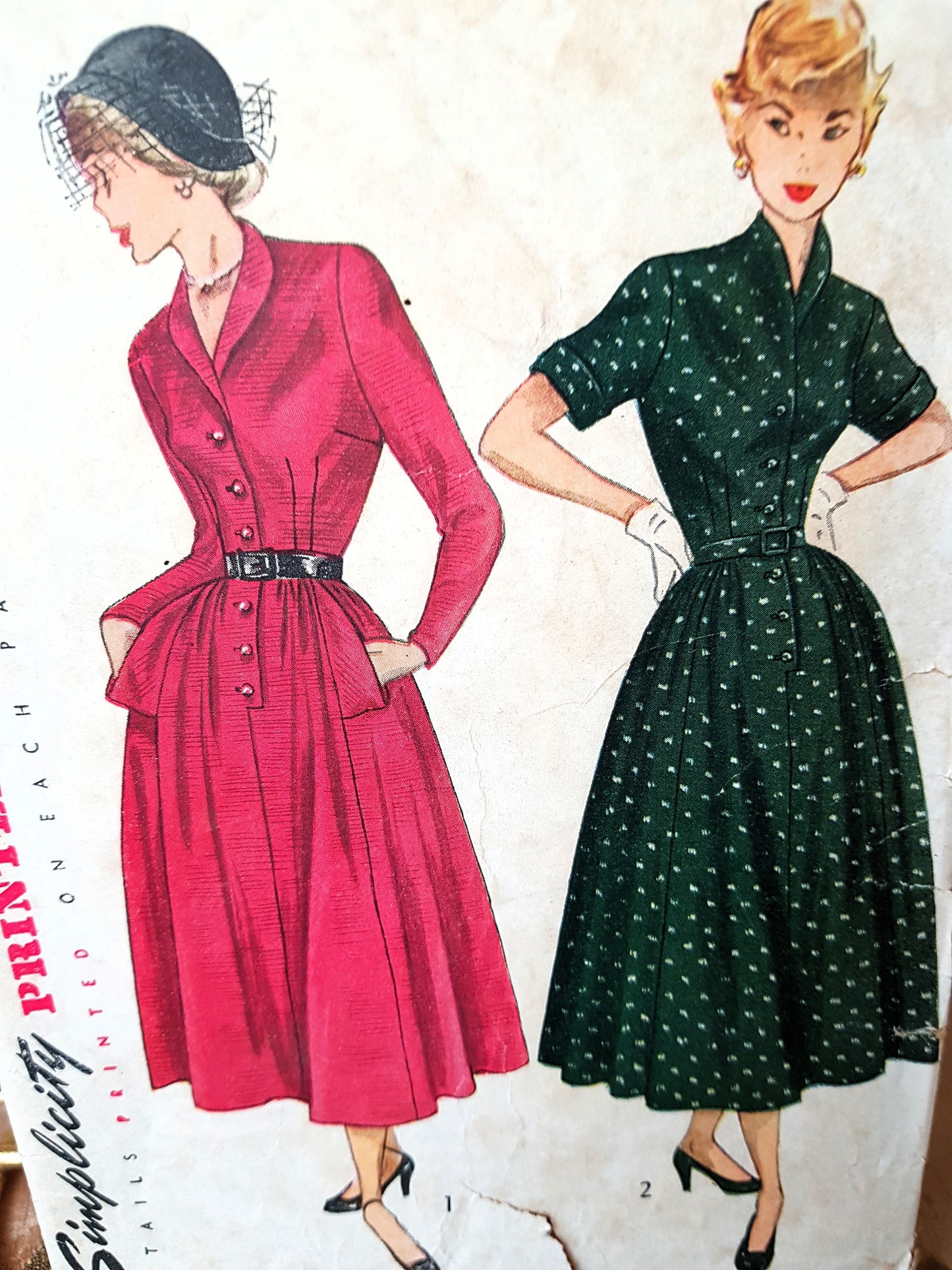 Late 1940s STYLISH Dress Pattern SIMPLICITY 2959 Front Button, Shawl Collar, Bust 34 Vintage Sewing Pattern