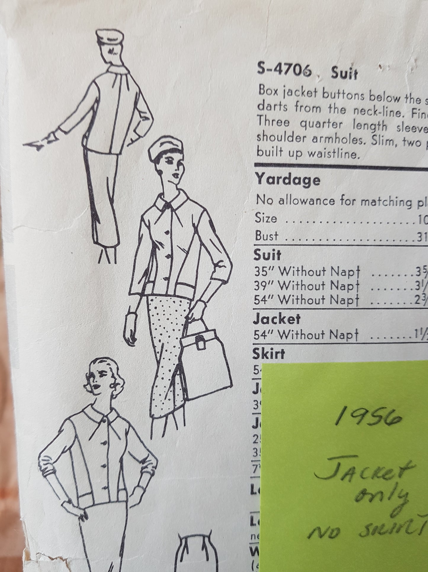 1950s CHIC Boxy Suit Jacket Pattern VOGUE Special Design 4706 Flattering Style, Bust 36 Vintage Sewing Pattern