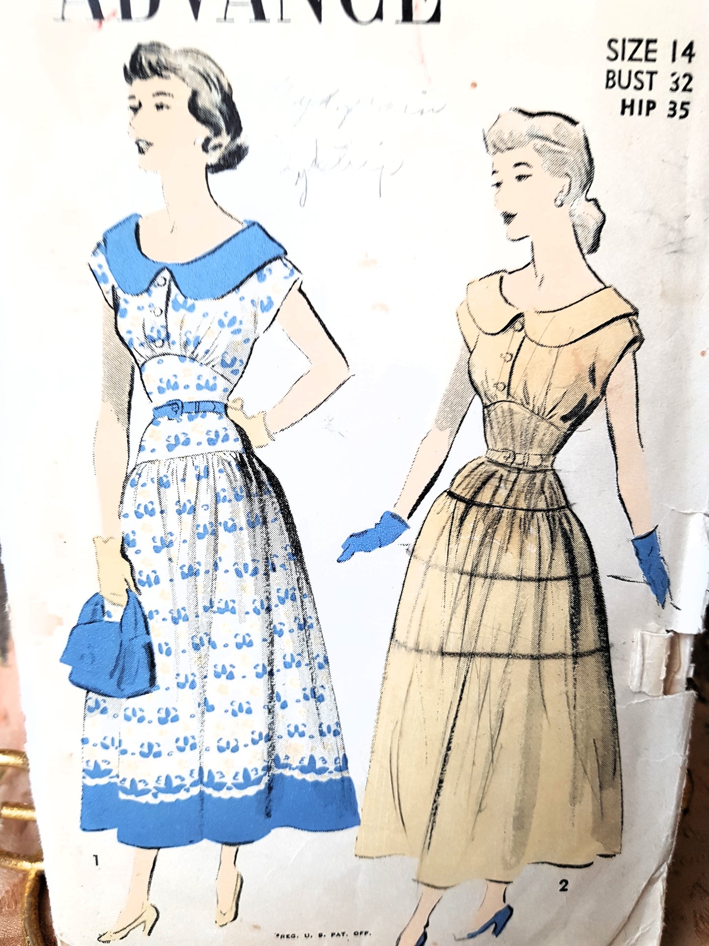 1940s BEAUTIFUL Dress Pattern ADVANCE 5181 Figure Flattering Dress Design Bust 32 Vintage Sewing Pattern