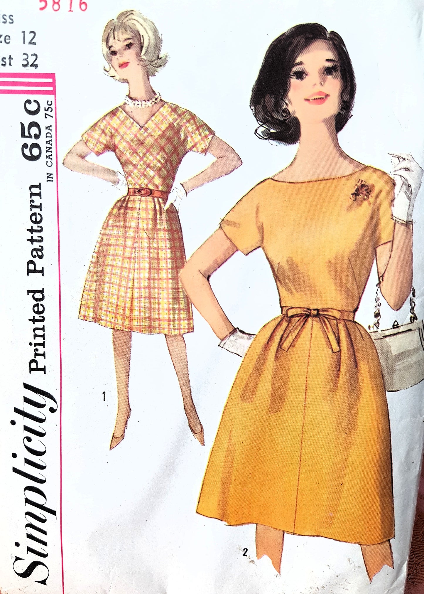 Early 1960s CLASSIC Dress Pattern SIMPLICITY 4841 Two Neckline Versions Bust 32 Vintage Sewing Pattern