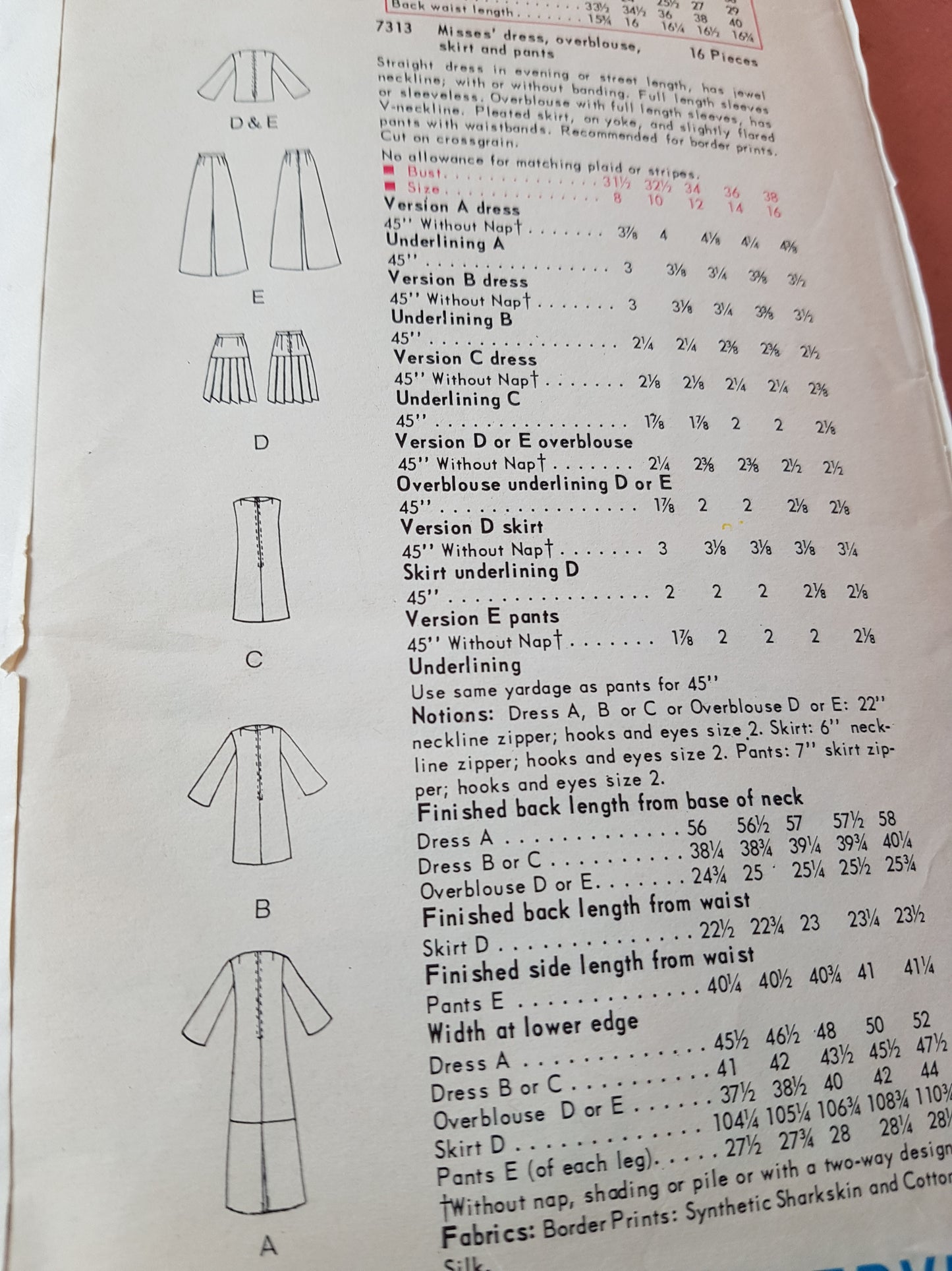 1960s Fabulous MOD Dress Day or Evening Length,Overblouse, Skirt and Pants Pattern VOGUE 7313 Wonderful Styles, Bust 34 Vintage Sewing Pattern