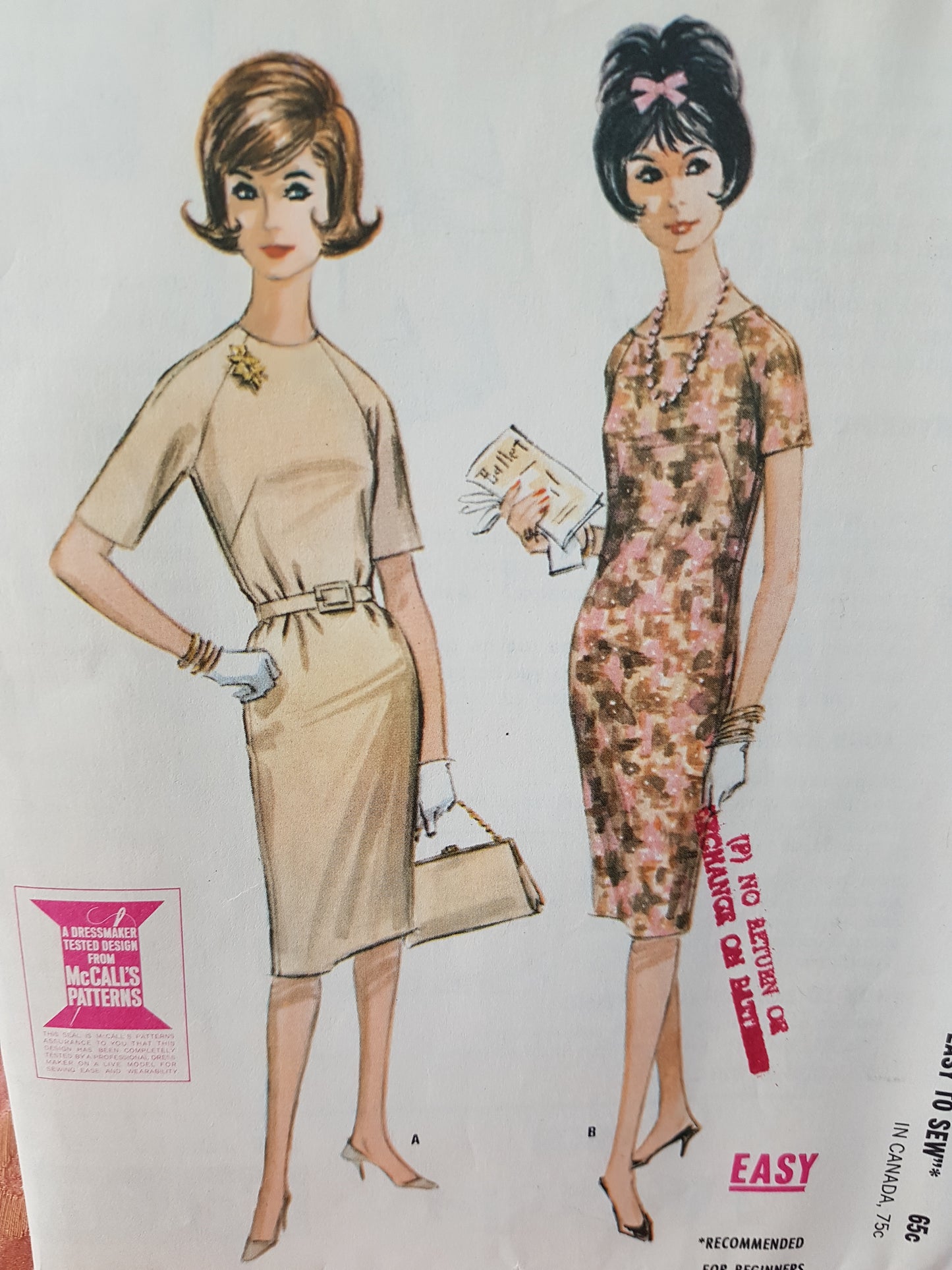 1960s CLASSIC Raglan Sleeved Sheath Dress Pattern McCALLs 6805 Easy To Sew ,2 Versions, Bust 32 Vintage Sewing Pattern