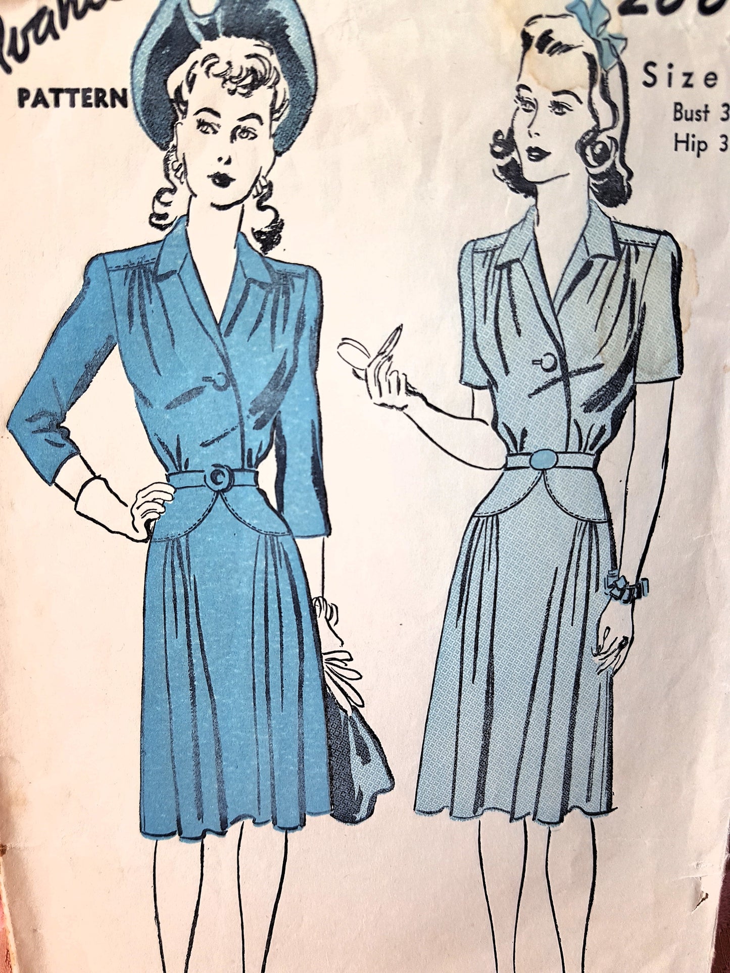 1940s STYLISH Dress Pattern ADVANCE 2889 Lovely Design , Bust 32 Vintage Sewing Pattern