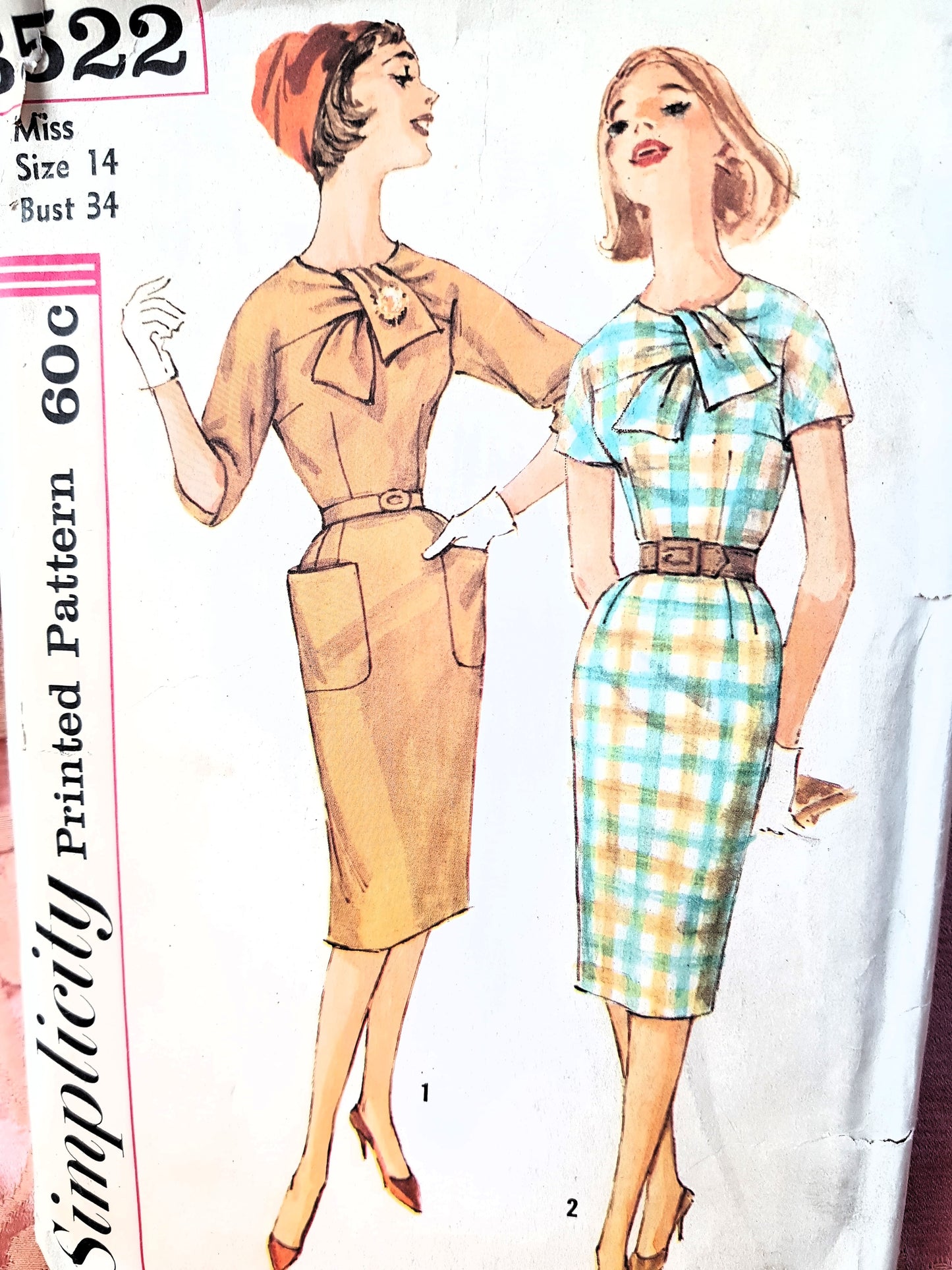 1960 FABULOUS Slim Dress Pattern SIMPLICITY 3522 CLASSY Design Bust 34 Vintage Sewing Pattern