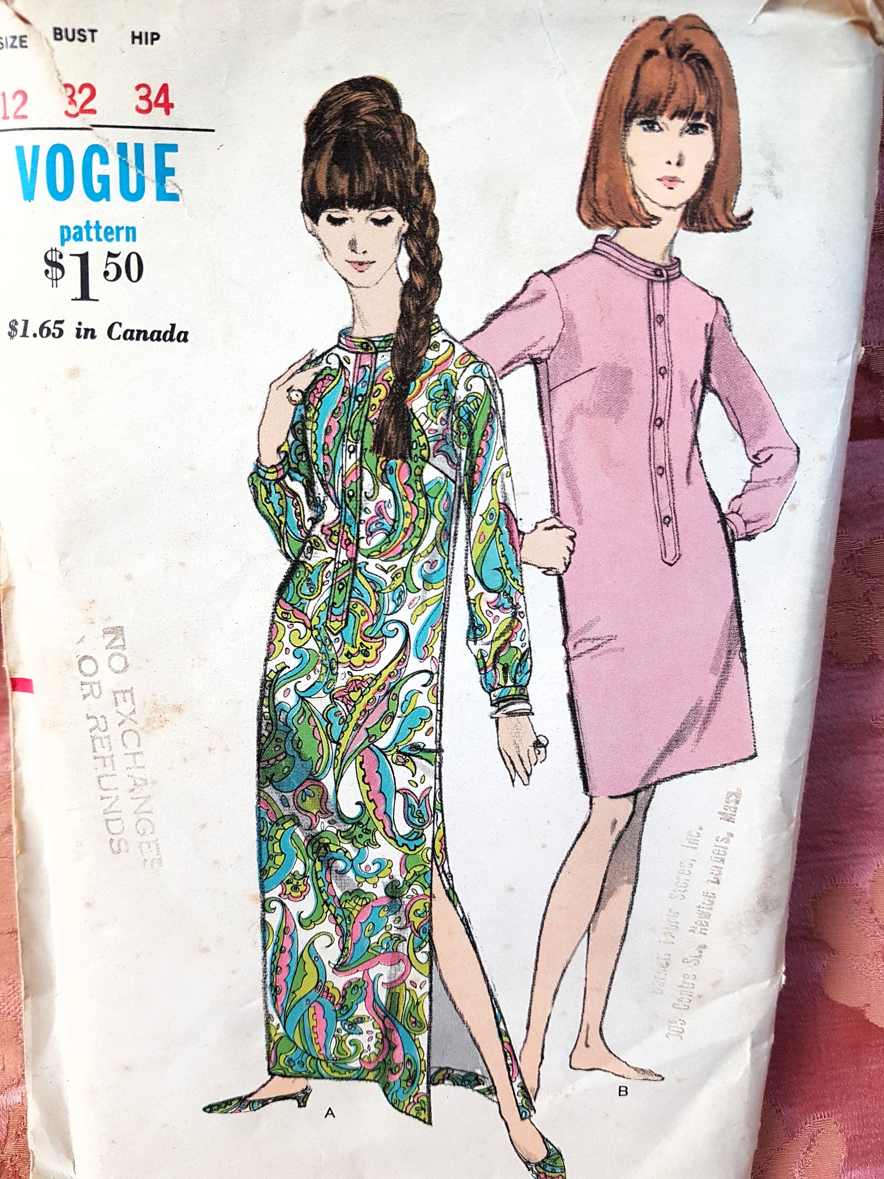 【最終値下げ】CARTOGRAPHIC PATTERN DRESS 1960s MOD Evening Length or Day Dress Pattern VOGUE 7149 Side Slit