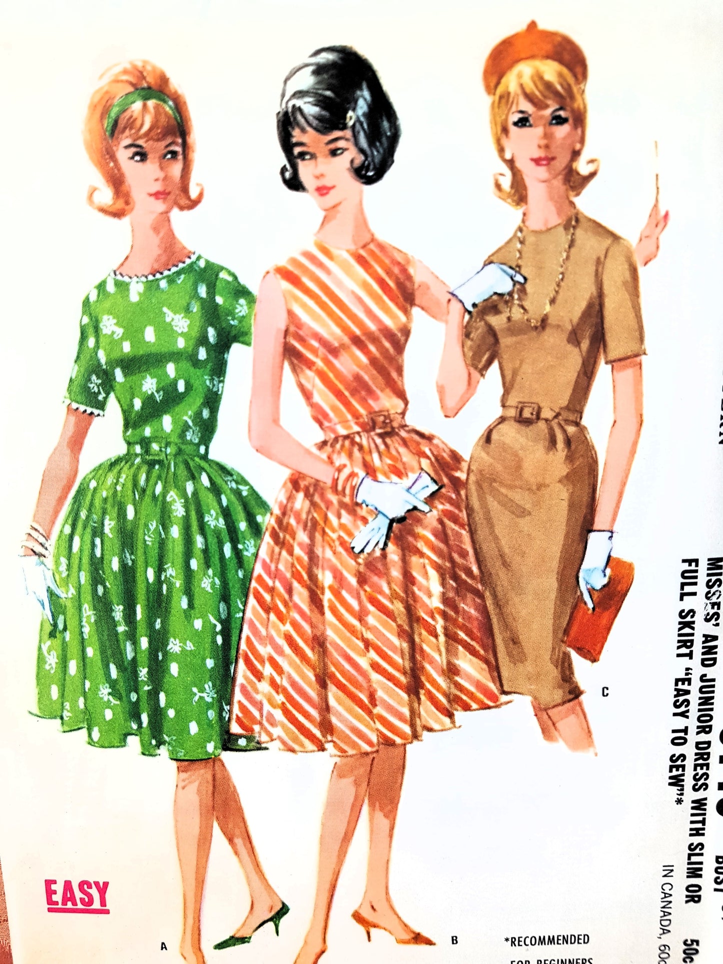 Early 1960s EASY To Sew Slim or Full Skirted Dress Pattern McCALLs 6146 Three Versions, Great Beginner Pattern,Bust 34 Vintage Sewing Pattern FF