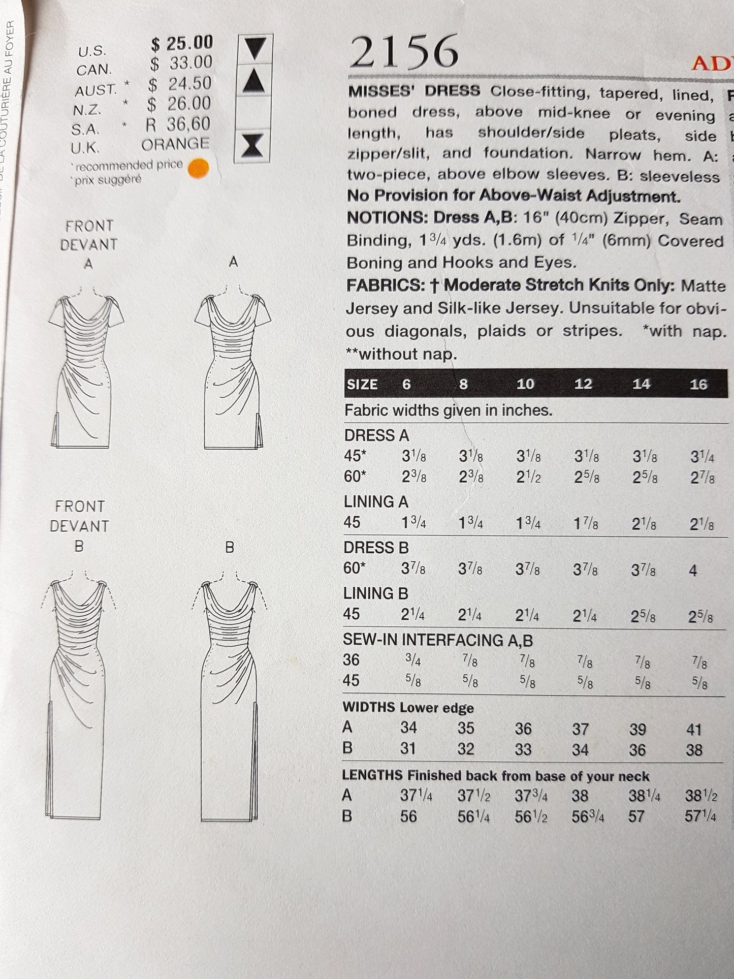 STUNNING 1990s Bellville Sassoon Evening Gown Cocktail Dress Pattern VOGUE Designer Original 2156 Bust 34 Vintage Sewing Pattern FF
