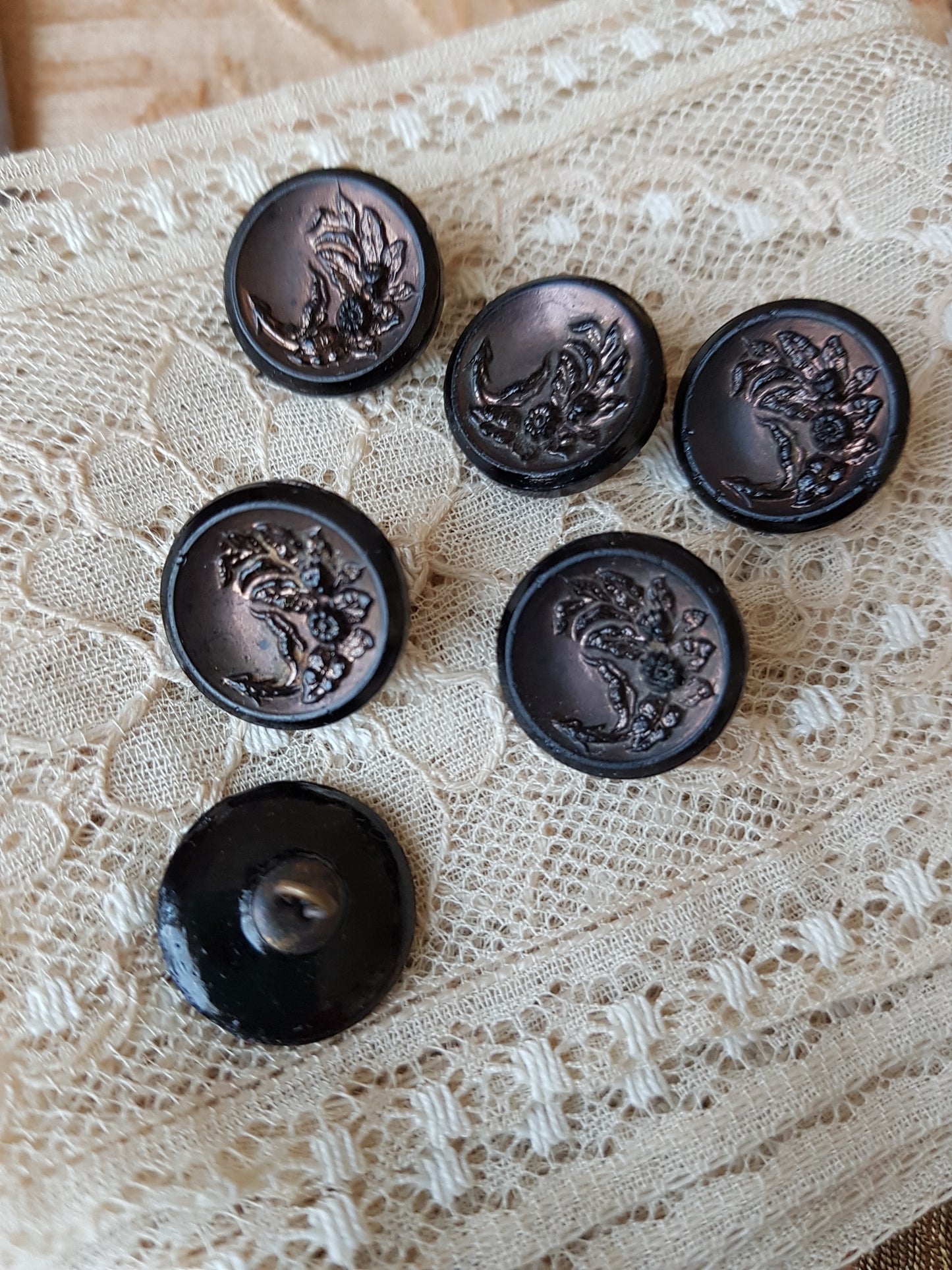 ANTIQUE French Jet Glass Victorian Button Set,For Dolls, Clothing, Heirloom Sewing, Collectible Vintage Buttons
