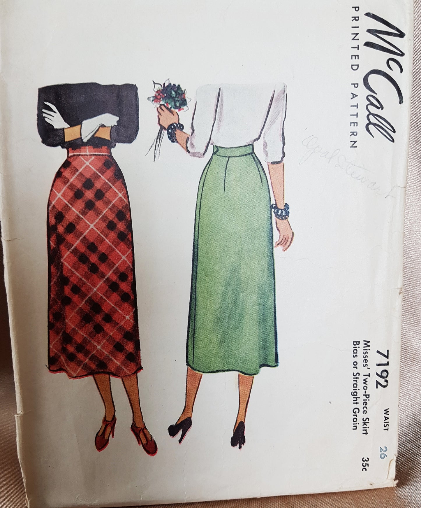1940s CLASSY Slim Skirt Pattern McCALL 7192 Two Piece Skirt Bias or Straight Grain, Waist 26 Vintage Sewing Pattern