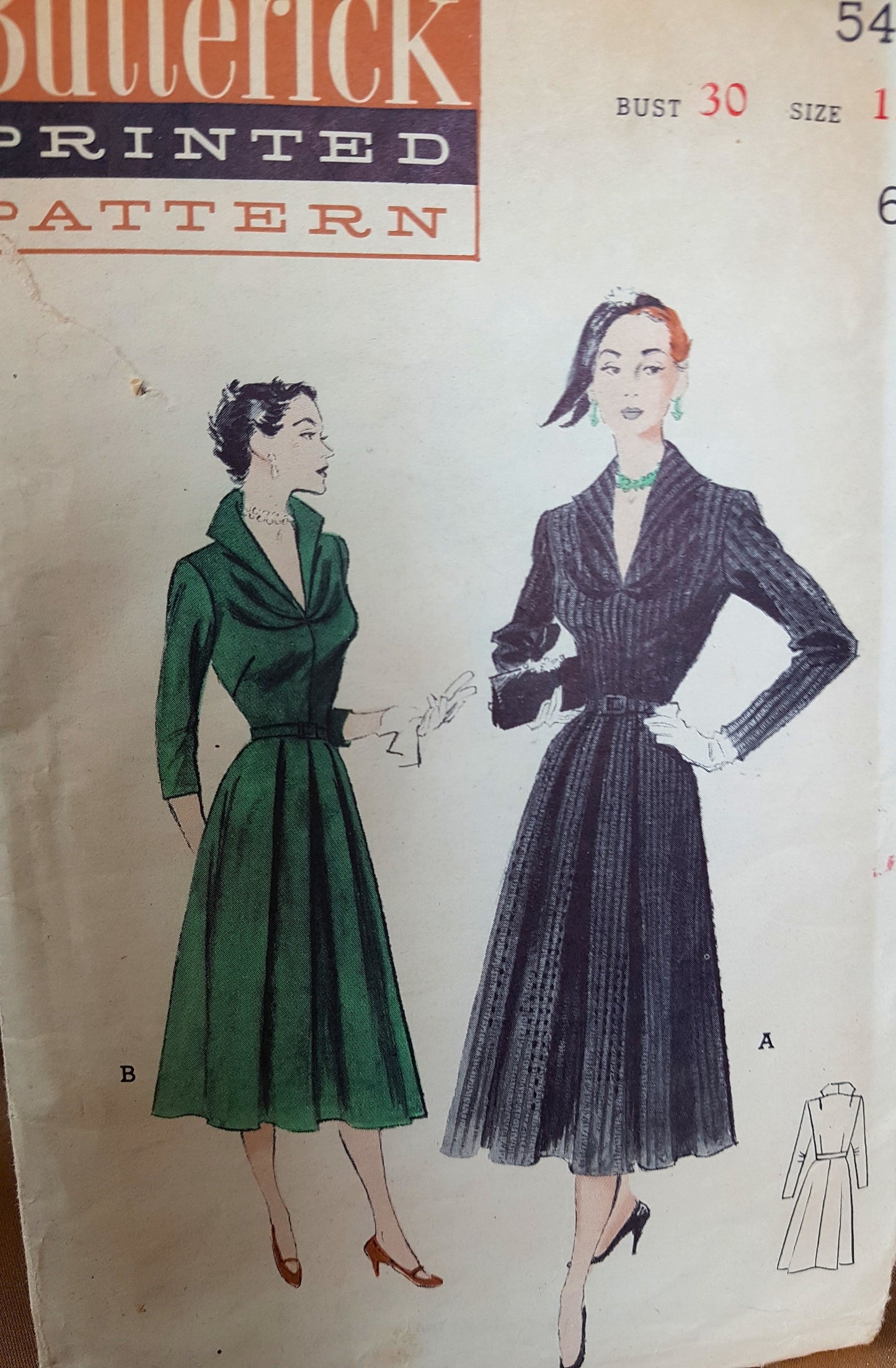 1950s FLATTERING Detailed Dress Pattern BUTTERICK 5463 Eye Catching Stand Up Collar, Day or Cocktail Dress, Bust 30 Vintage Sewing Pattern