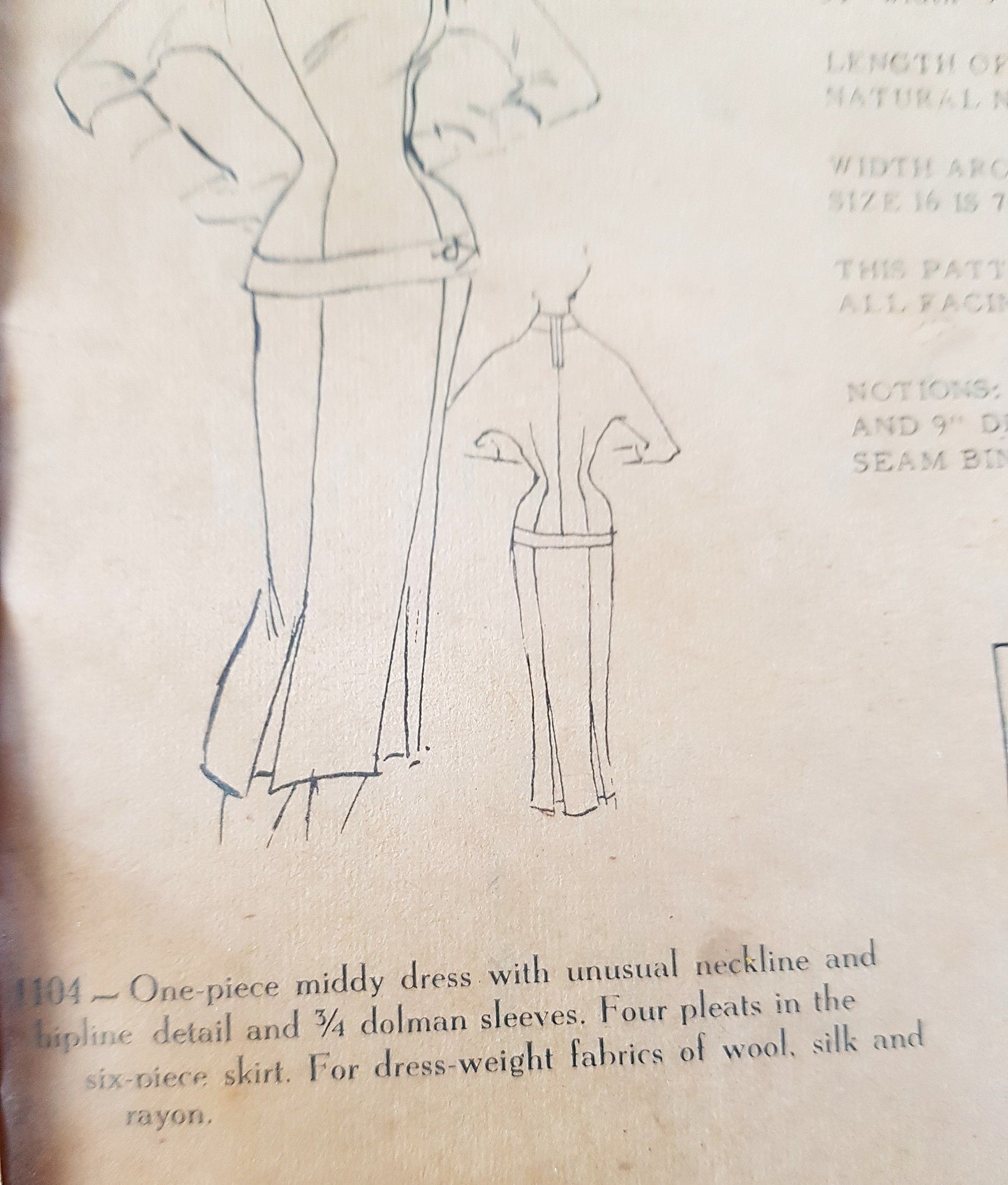 1950s STUNNING Middy Style Dress Unique Keyhole Neckline Pattern MODES ROYALE 1104 Dolman Sleeved Dress, Bust 30 Vintage Sewing Pattern
