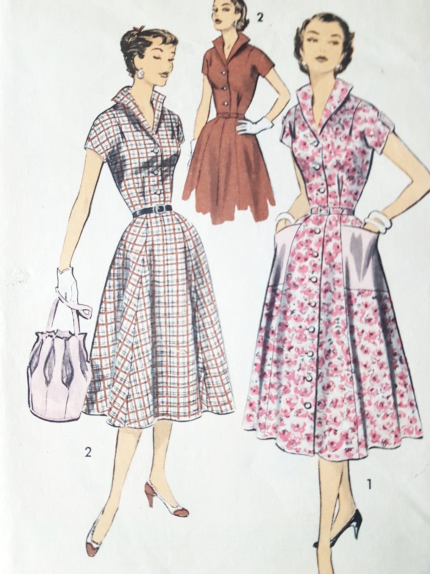 1950s WING Collar Dress Pattern ADVANCE 7993 Pretty Dress in 2 Versions Bust 32 Vintage Sewing Pattern FF