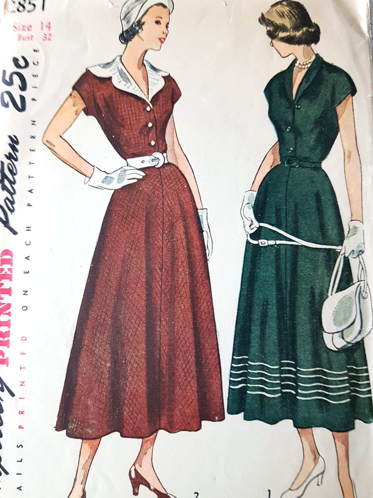 1940s FLATTERING Dress With Detachable Collar Pattern SIMPLICITY 2851 Bust 32 Vintage Sewing Pattern
