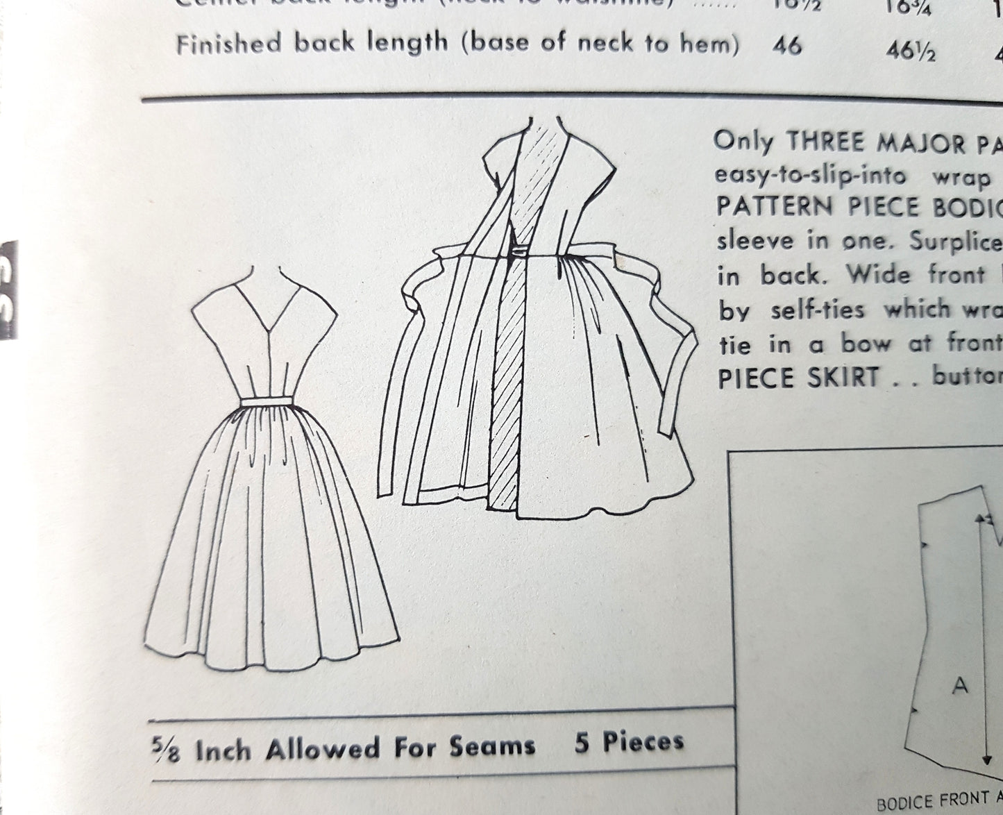 1950s CUTE Wrap Around Dress Pattern ADVANCE 7753 Apron Dress Bust 32 Very Easy To Sew Vintage Sewing Pattern FF