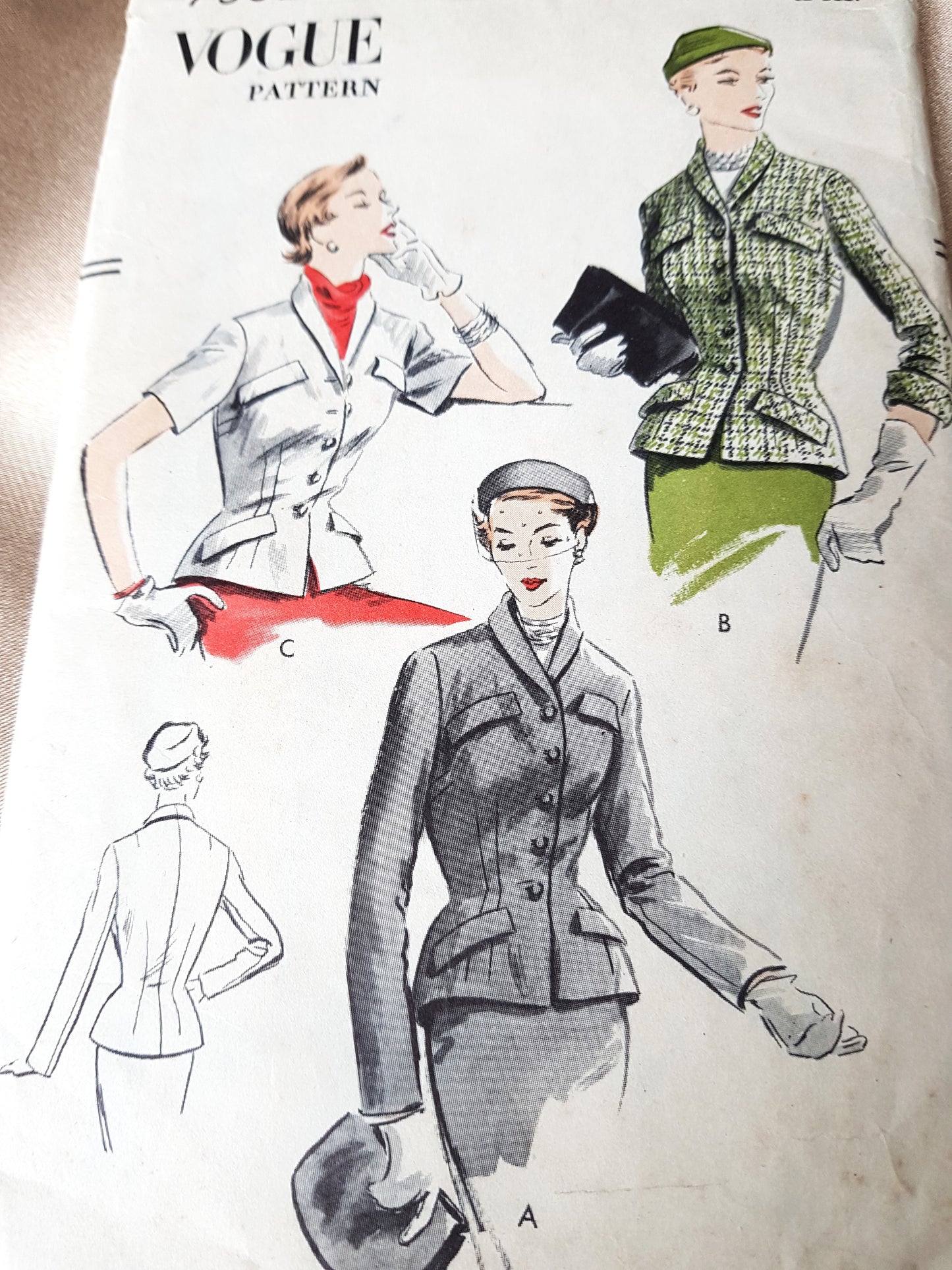 1950s CLASSY Short Fitted Jacket Pattern VOGUE 7302 Beautiful Design in 3 Versions, Bust 32 Vintage Sewing Pattern
