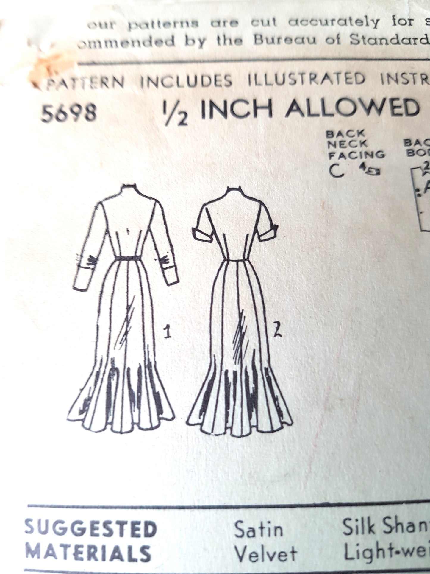 1950s STUNNING Day or Evening Dress Pattern ADVANCE 5698 Glove Fitting Slim Dramatic Flared Hemline Bust 34 Vintage Sewing Pattern
